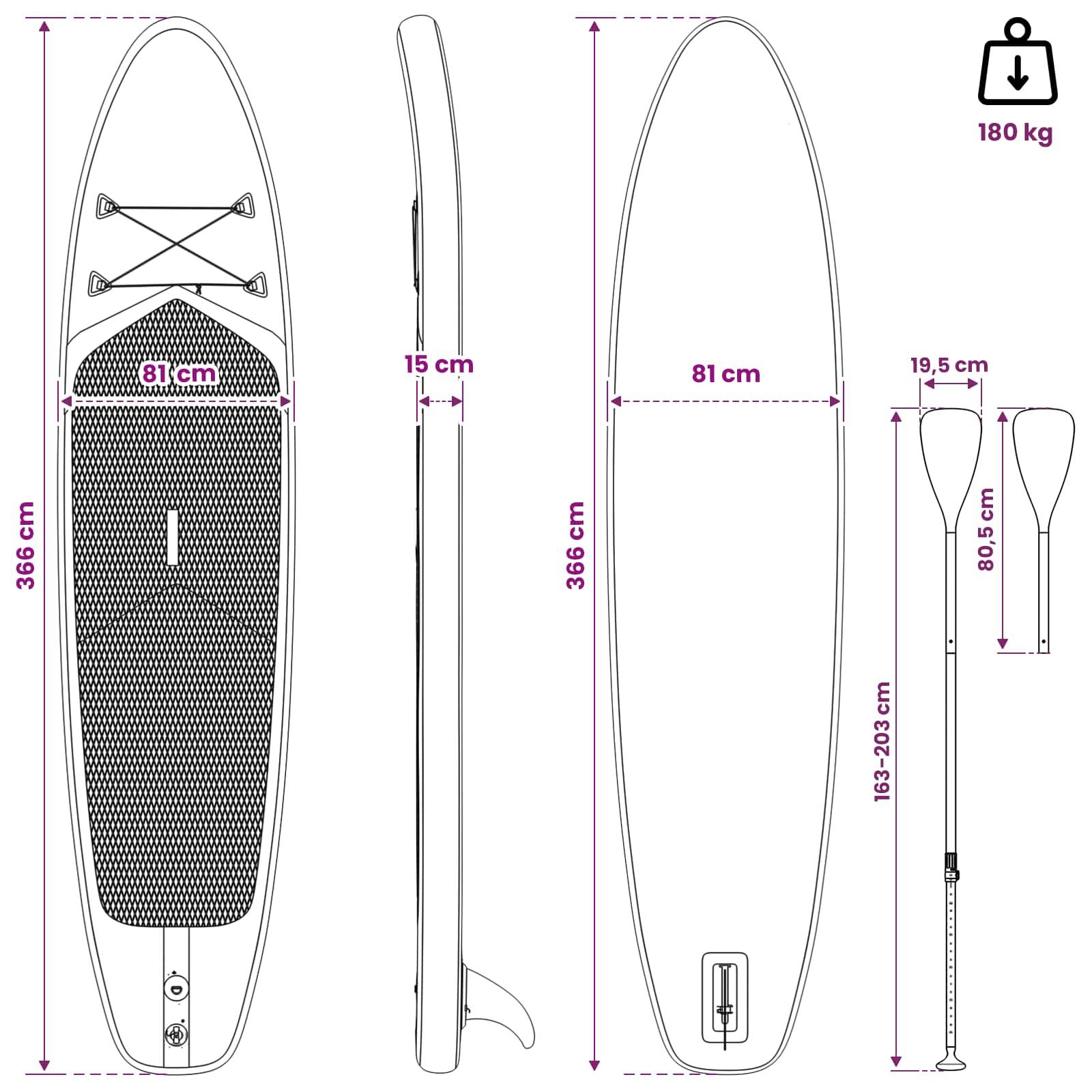 vidaXL SUP Board mit Sitz 2-in-1 POSEIDON 366 x 81 x 15 cm Grün für