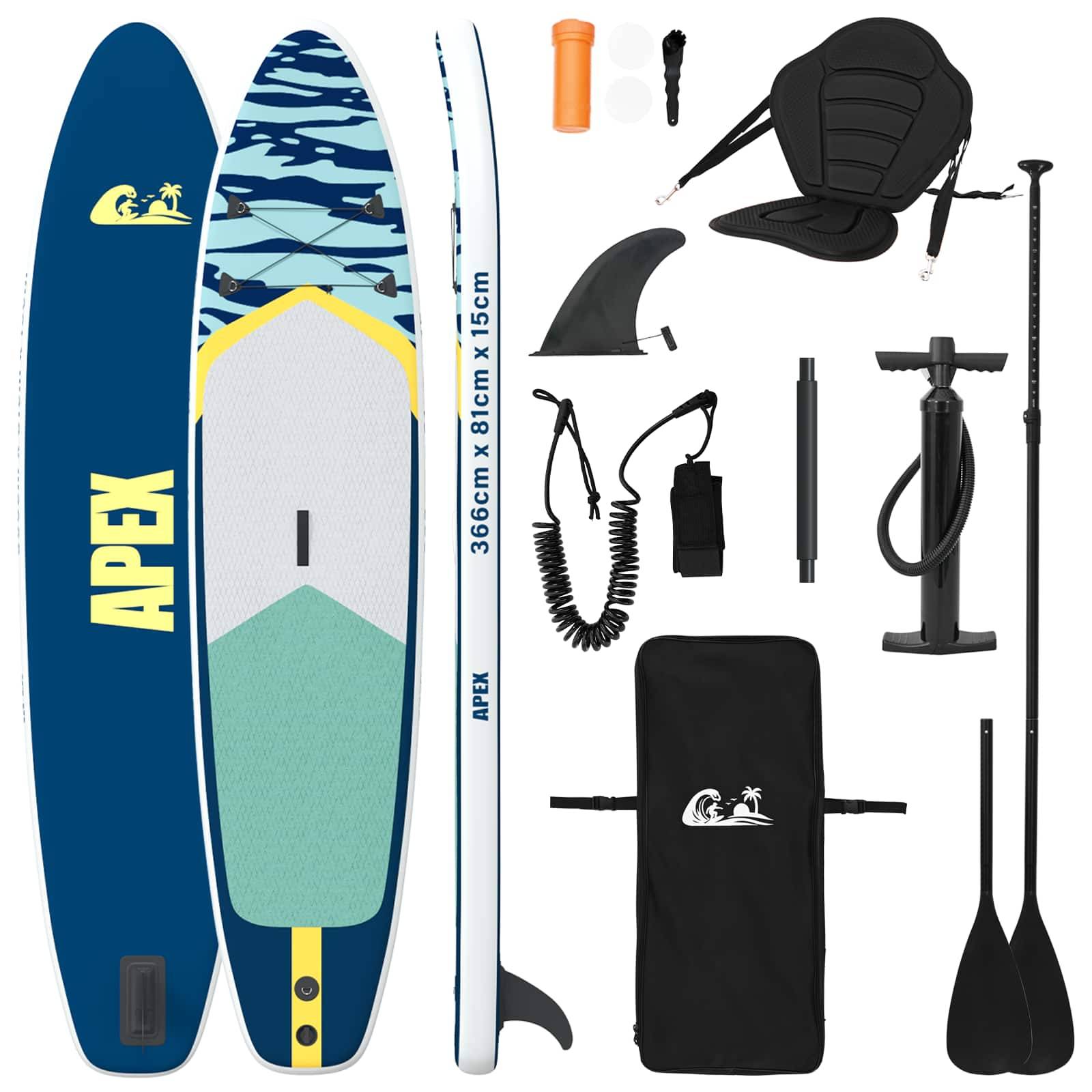 vidaXL SUP Board mit Sitz 2-in-1 APEX 366 x 81 x 15 cm Blau für