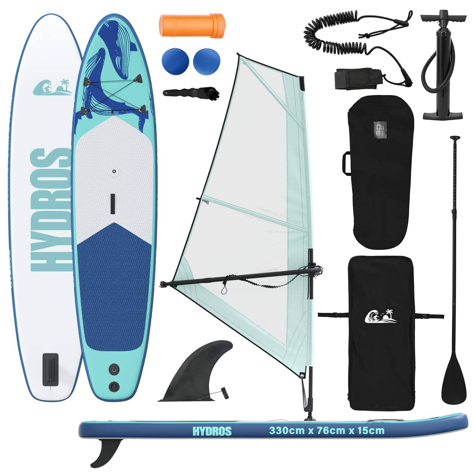 vidaXL Aufblasbares SUP-Board mit Segel HYDROS 330 x 76 x 15 cm Türkis