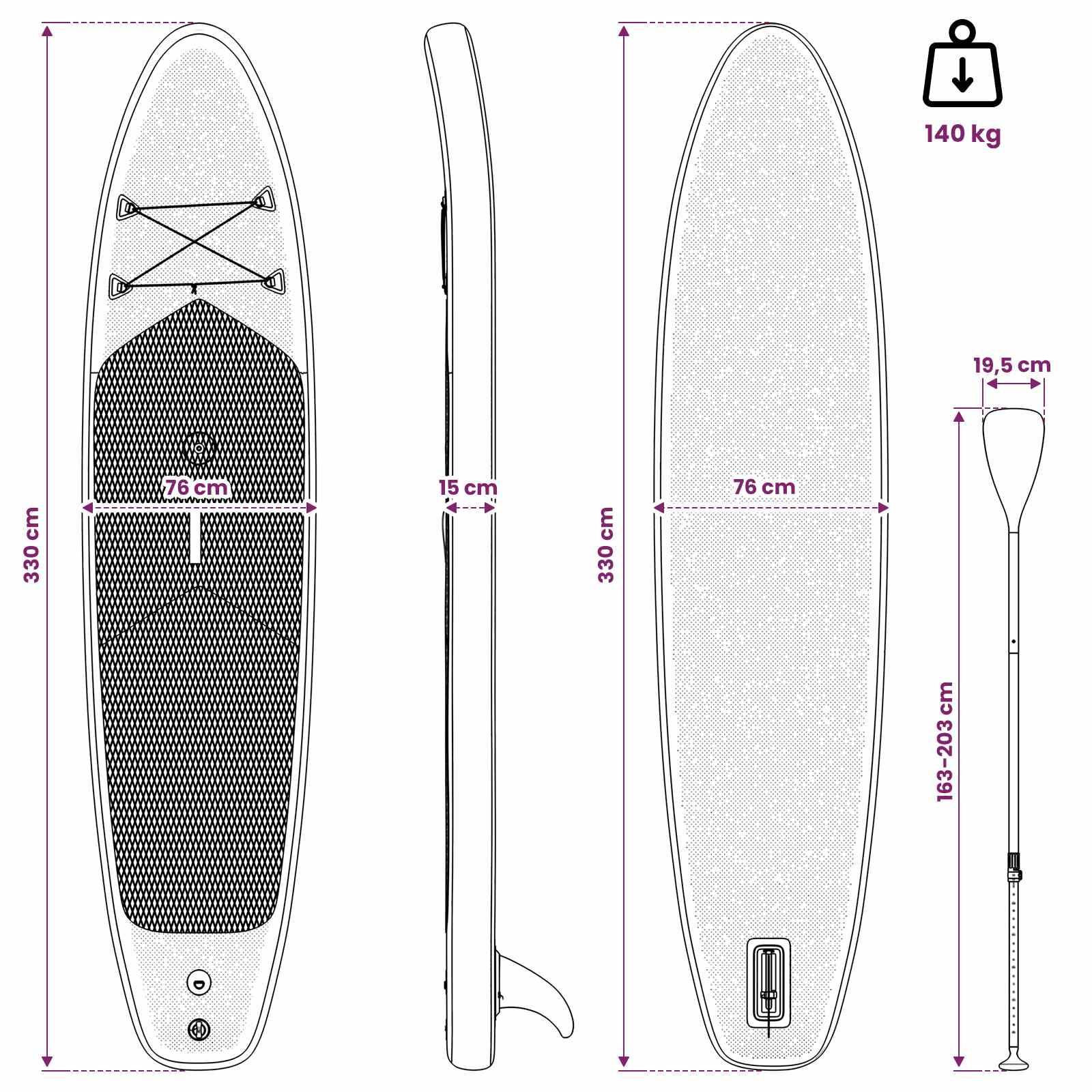 vidaXL Aufblasbares SUP-Board mit Segel HYDROS 330 x 76 x 15 cm Türkis