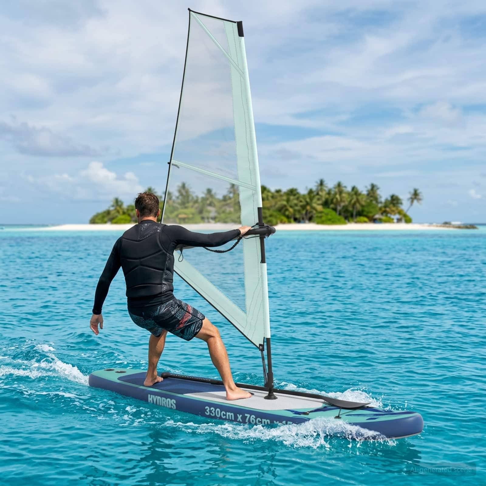 vidaXL Aufblasbares SUP-Board mit Segel HYDROS 330 x 76 x 15 cm Türkis