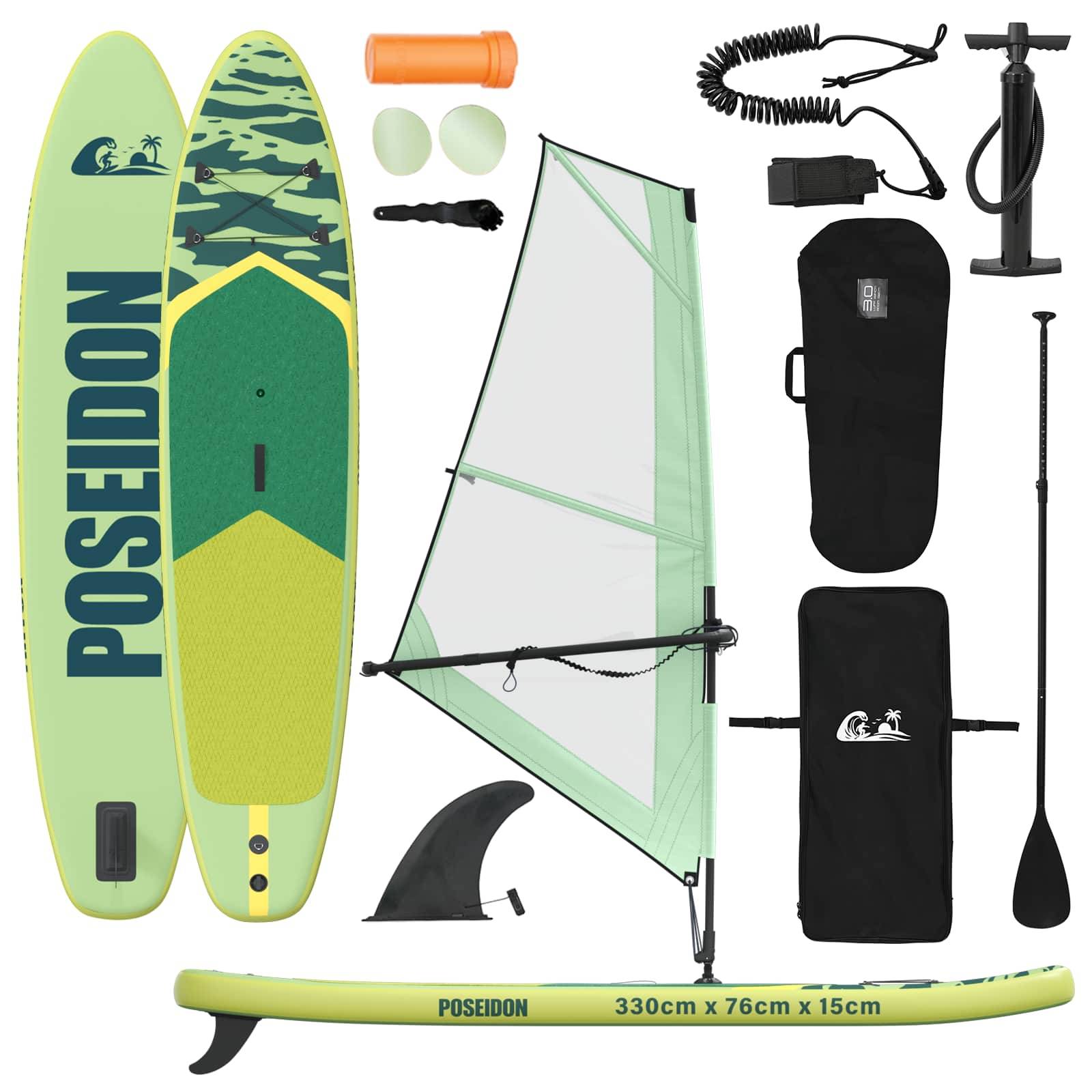 vidaXL Aufblasbares SUP-Board mit Segel POSEIDON 330 x 76 x 15 cm Grün