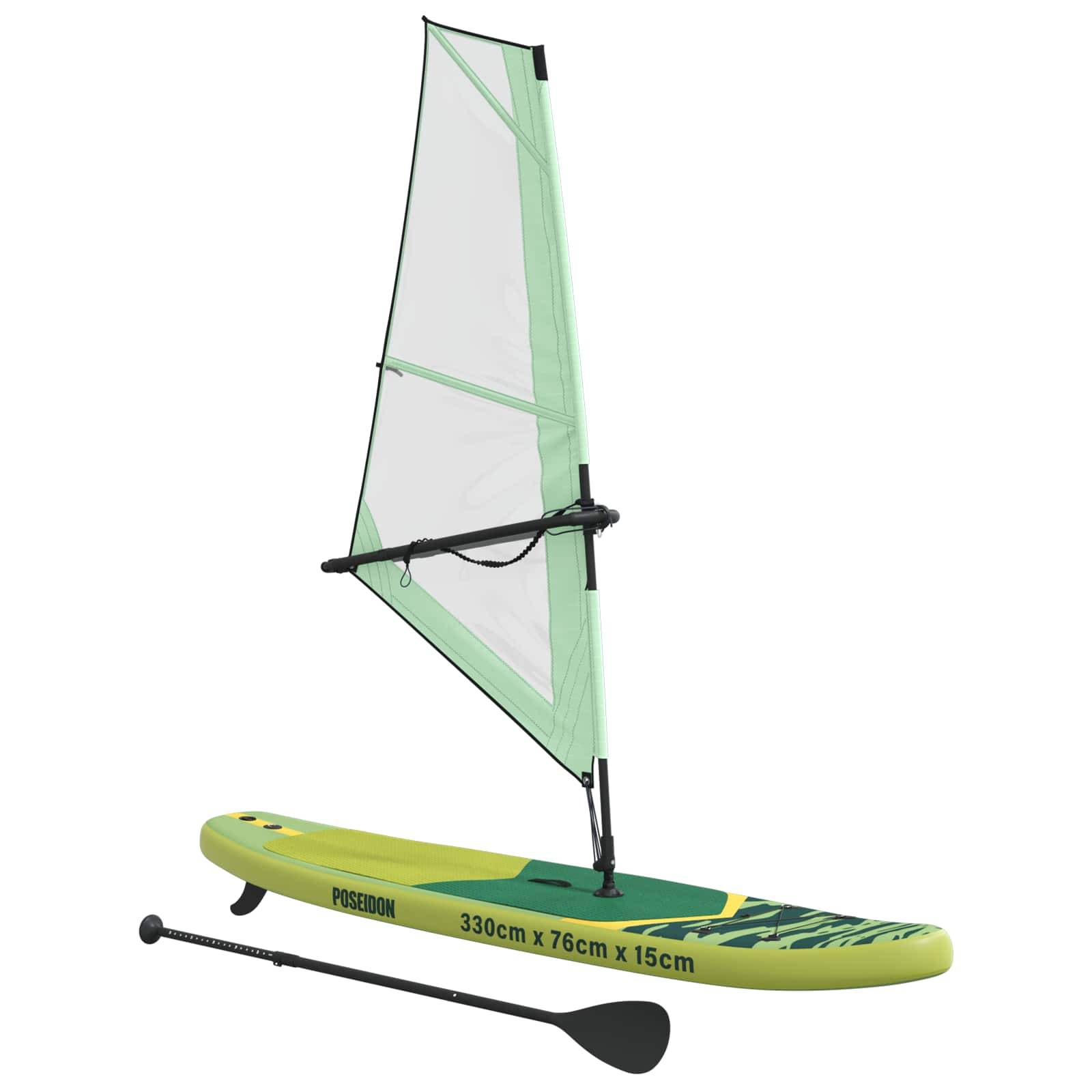 vidaXL Aufblasbares SUP-Board mit Segel POSEIDON 330 x 76 x 15 cm Grün