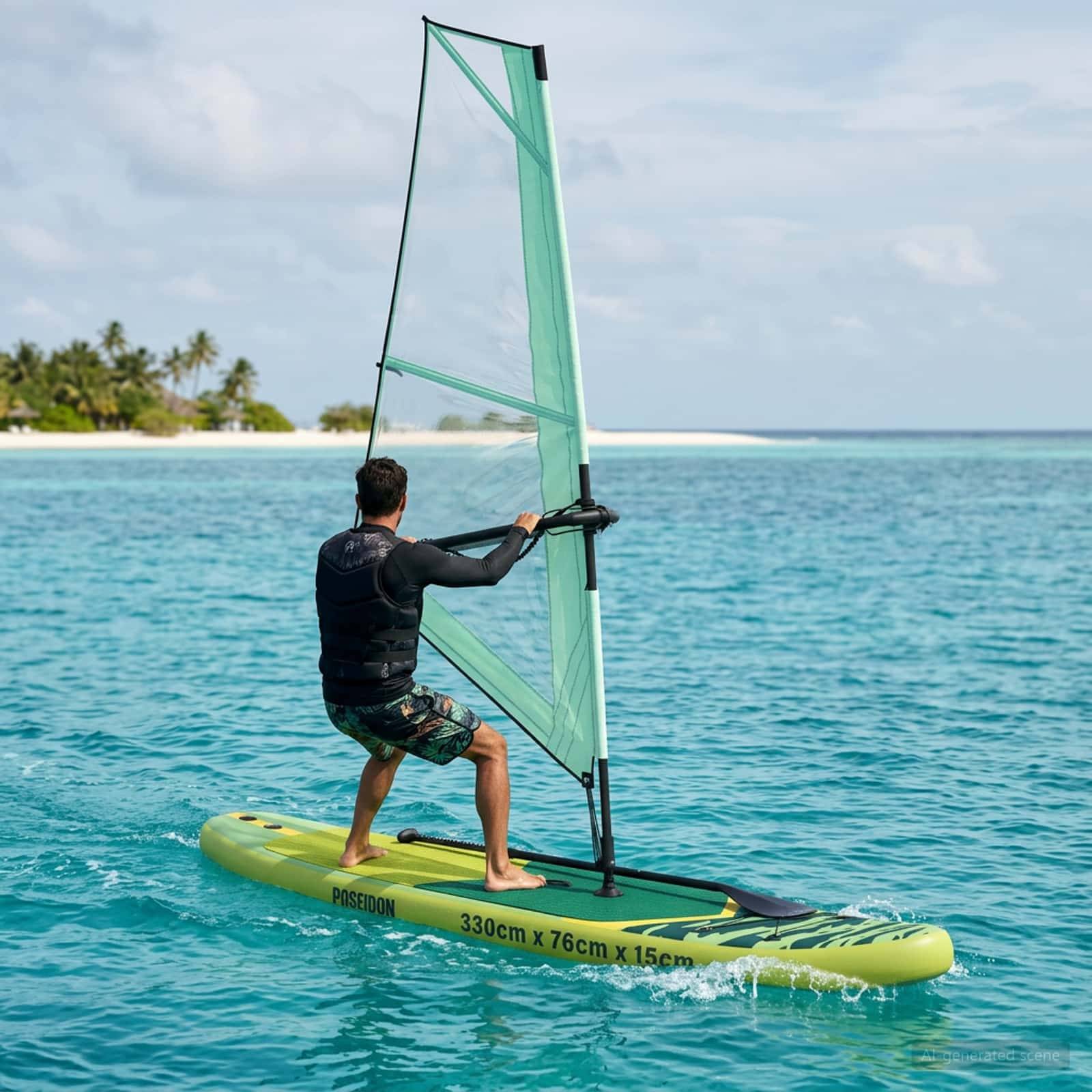 vidaXL Aufblasbares SUP-Board mit Segel POSEIDON 330 x 76 x 15 cm Grün