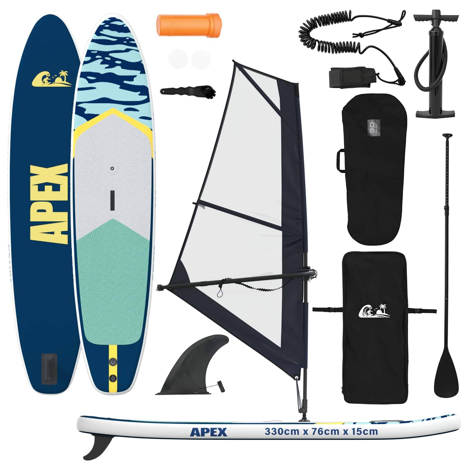 vidaXL Aufblasbares SUP-Board mit Segel APEX 330 x 76 x 15 cm Blau für