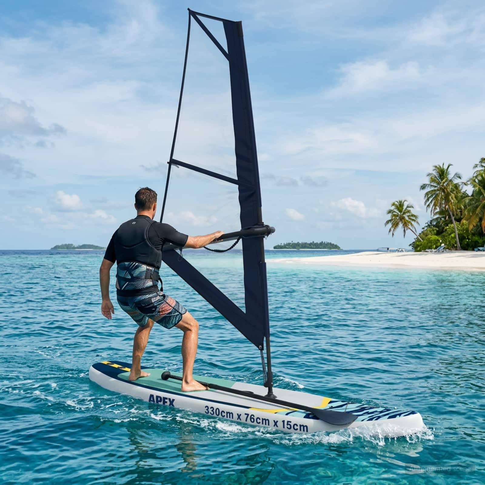 vidaXL Aufblasbares SUP-Board mit Segel APEX 330 x 76 x 15 cm Blau für