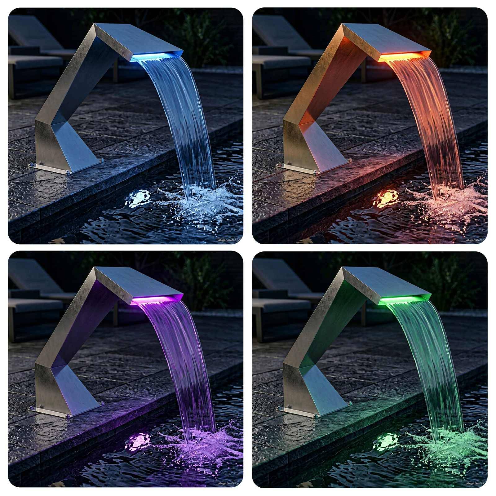 vidaXL Poolwasserfall mit RGB-LEDs Edelstahl 63,5 x 29 x 51 cm Silber