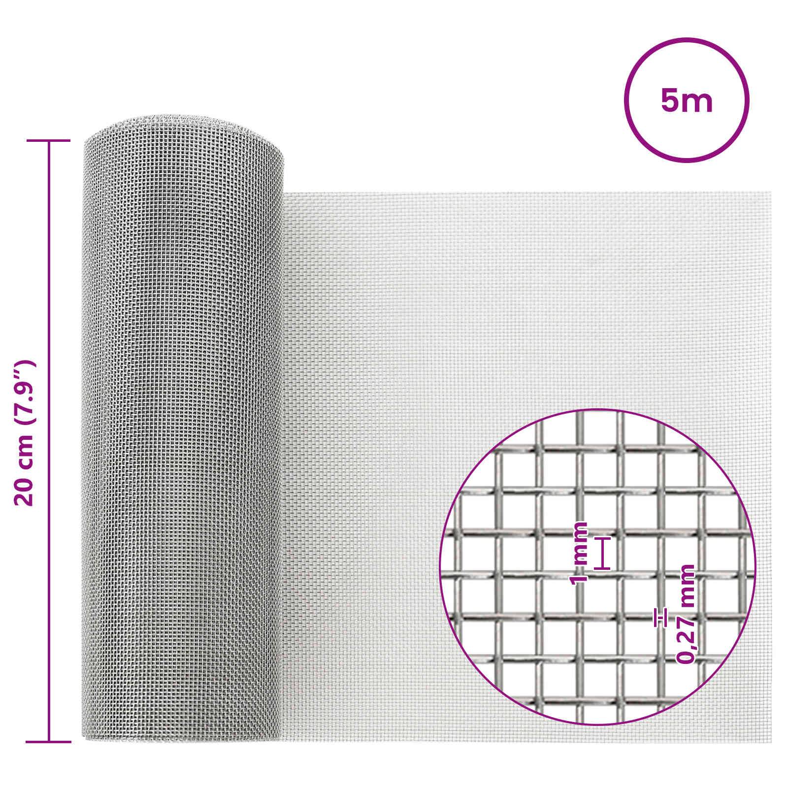 vidaXL Mesh Bildschirm 20 x 500 cm 20 Mesh Edelstahl 201 Silber