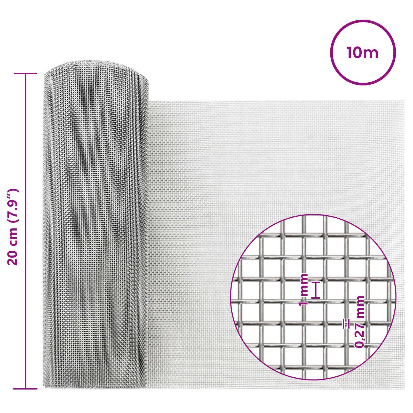 vidaXL Mesh Bildschirm 20 x 1000 cm 20 Mesh Edelstahl 201 Silber