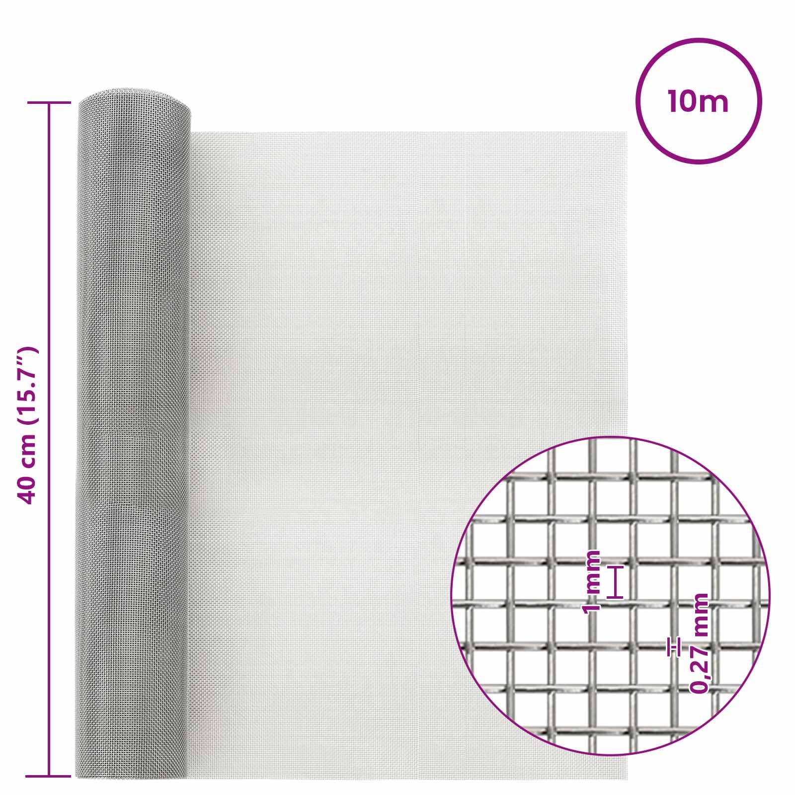 vidaXL Mesh Bildschirm 40 x 1000 cm 20 Mesh Edelstahl 201 Silber