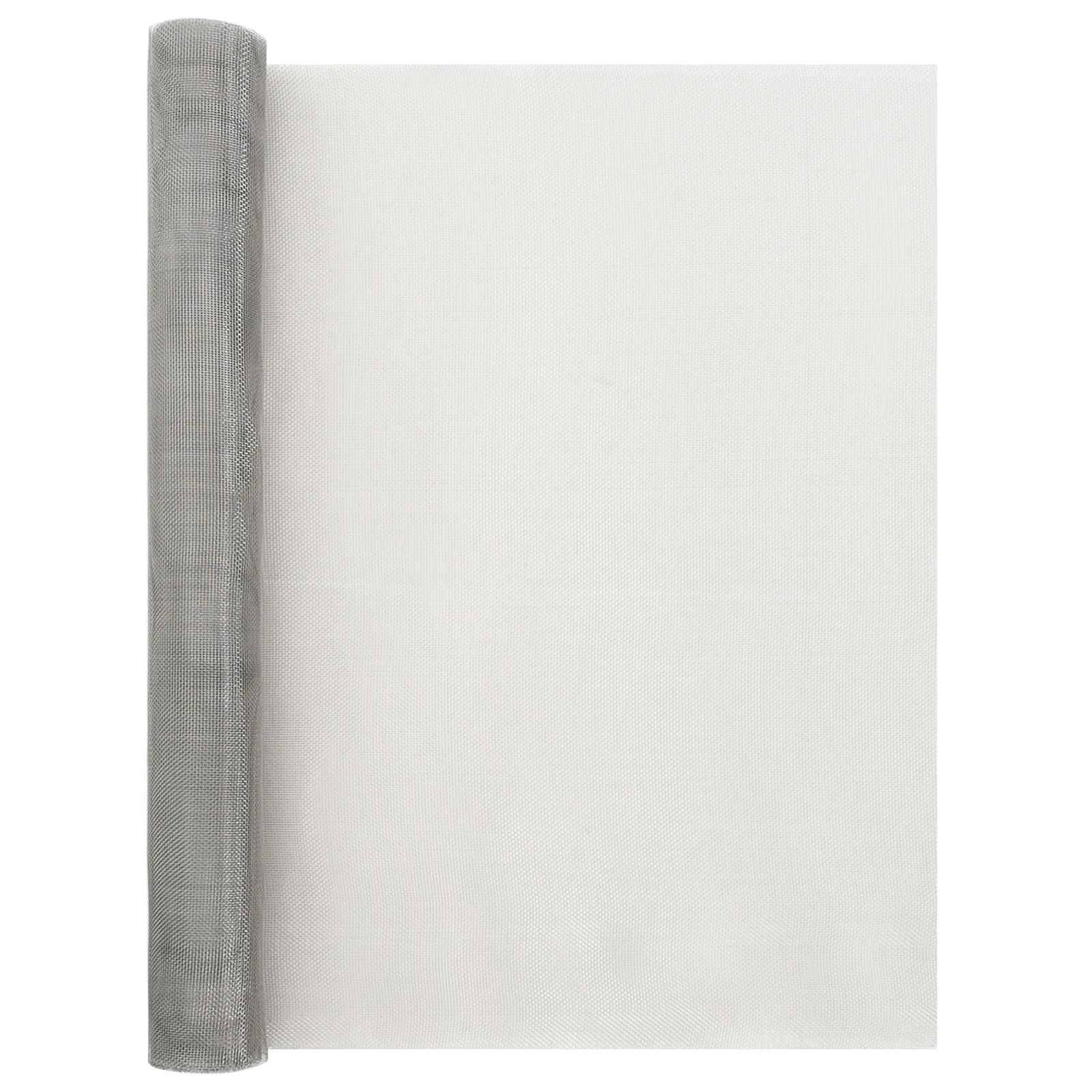 Grauer Maschendraht auf Rolle, 80 cm x 10 m, mit Detailansicht zeigt Maschenweite von 0,28 mm x 0,15 mm.