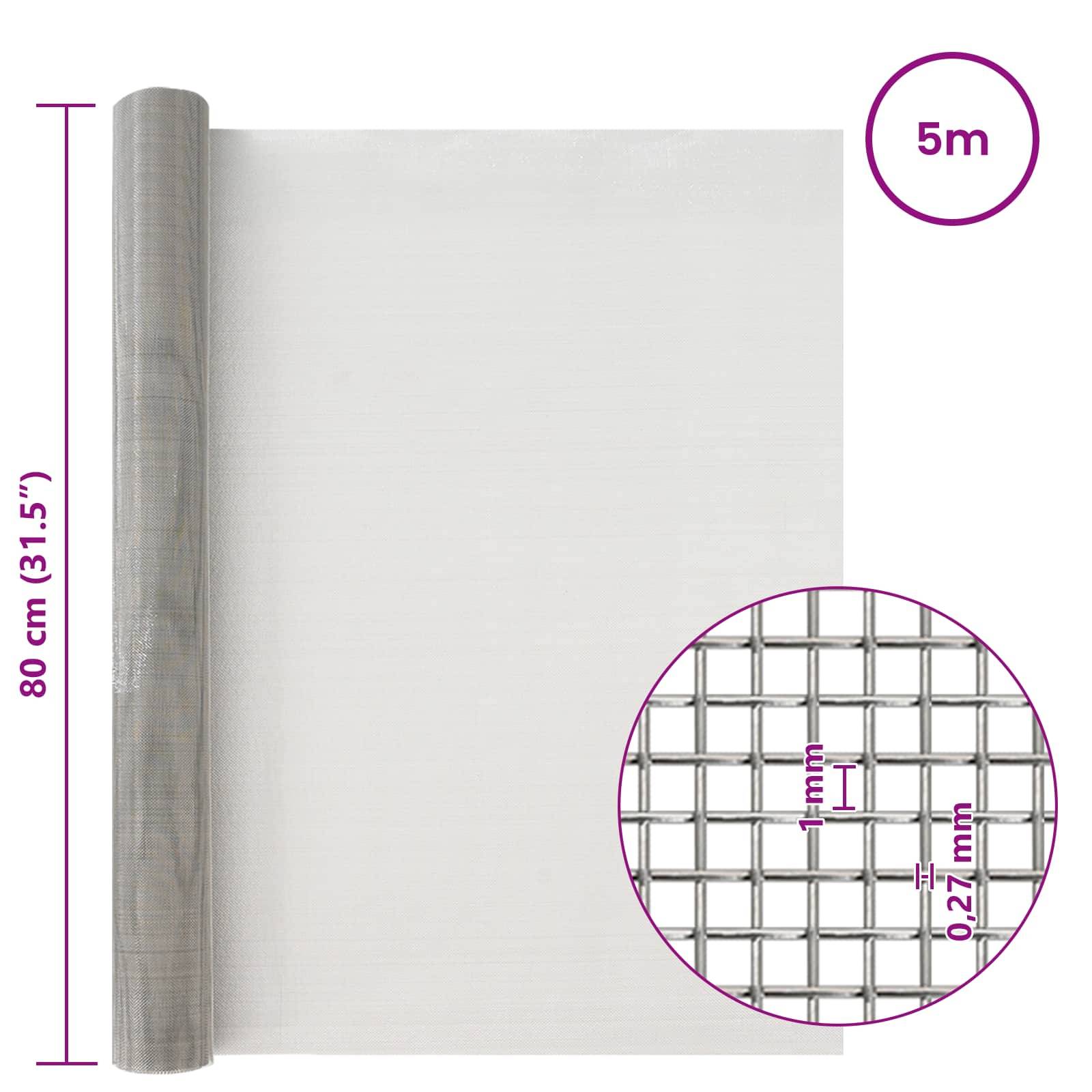 vidaXL Mesh Bildschirm 80 x 500 cm 20 Mesh Edelstahl 201 Silber