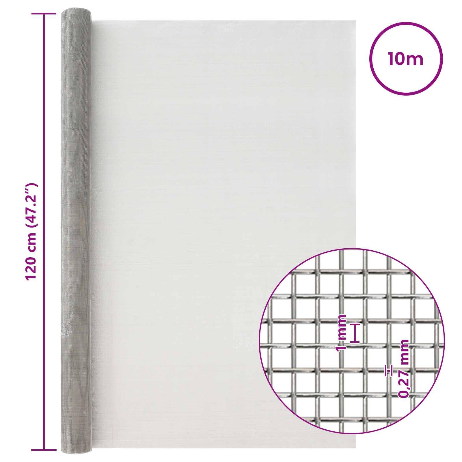 vidaXL Mesh Bildschirm 120 x 1000 cm 20 Mesh Edelstahl 201 Silber