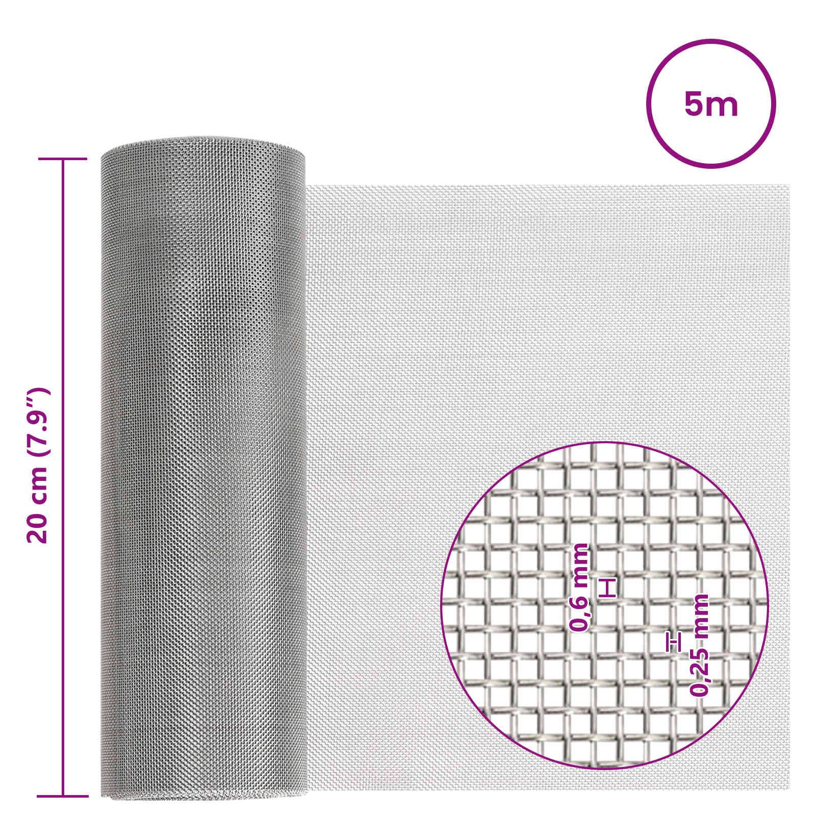 vidaXL Mesh Bildschirm 20 x 500 cm 30 Mesh Edelstahl 201 Silber