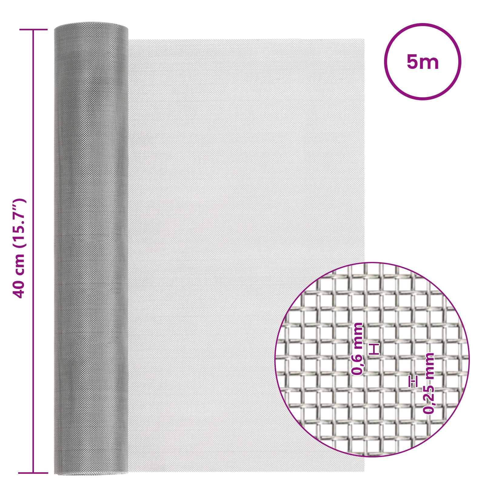 vidaXL Mesh Bildschirm 40 x 500 cm 30 Mesh Edelstahl 201 Silber