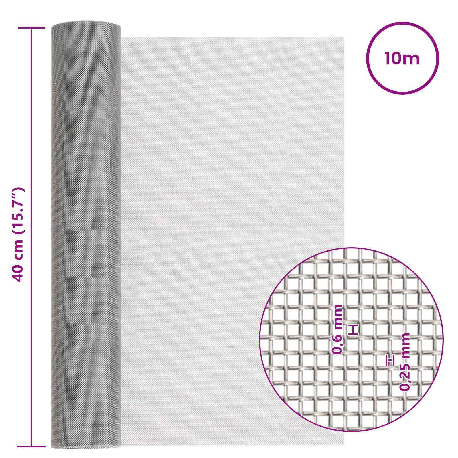 vidaXL Mesh Bildschirm 40 x 1000 cm 30 Mesh Edelstahl 201 Silber