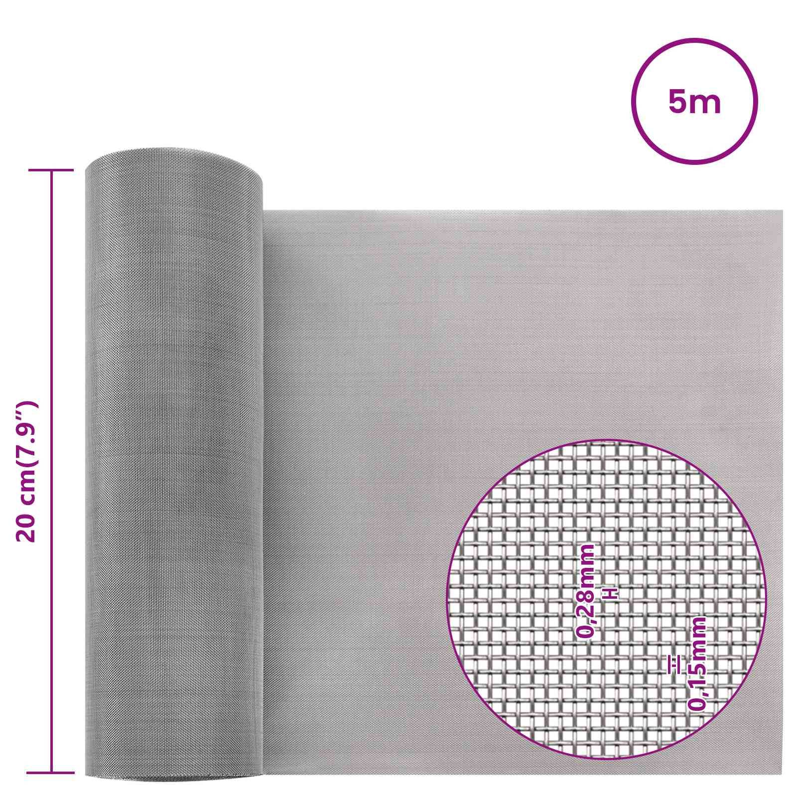 vidaXL Mesh Bildschirm 20 x 500 cm 60 Mesh Edelstahl 201 Silber