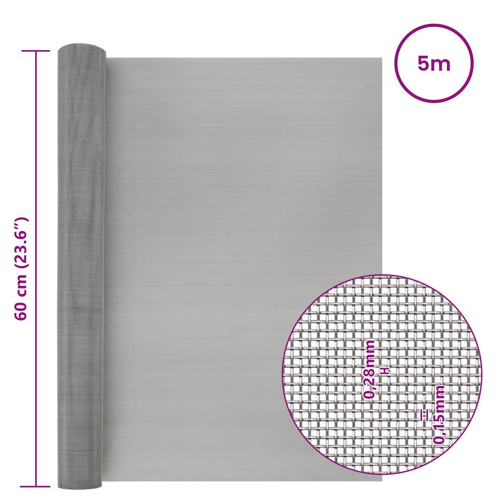 vidaXL Mesh Bildschirm 60 x 500 cm 60 Mesh Edelstahl 201 Silber