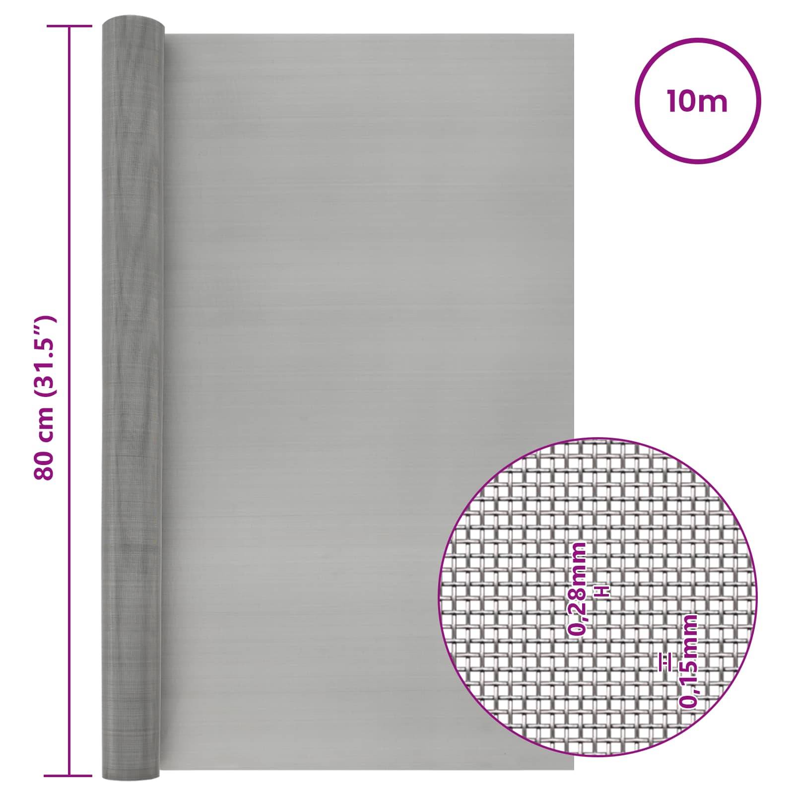 vidaXL Mesh Bildschirm 80 x 1000 cm 60 Mesh Edelstahl 201 Silber