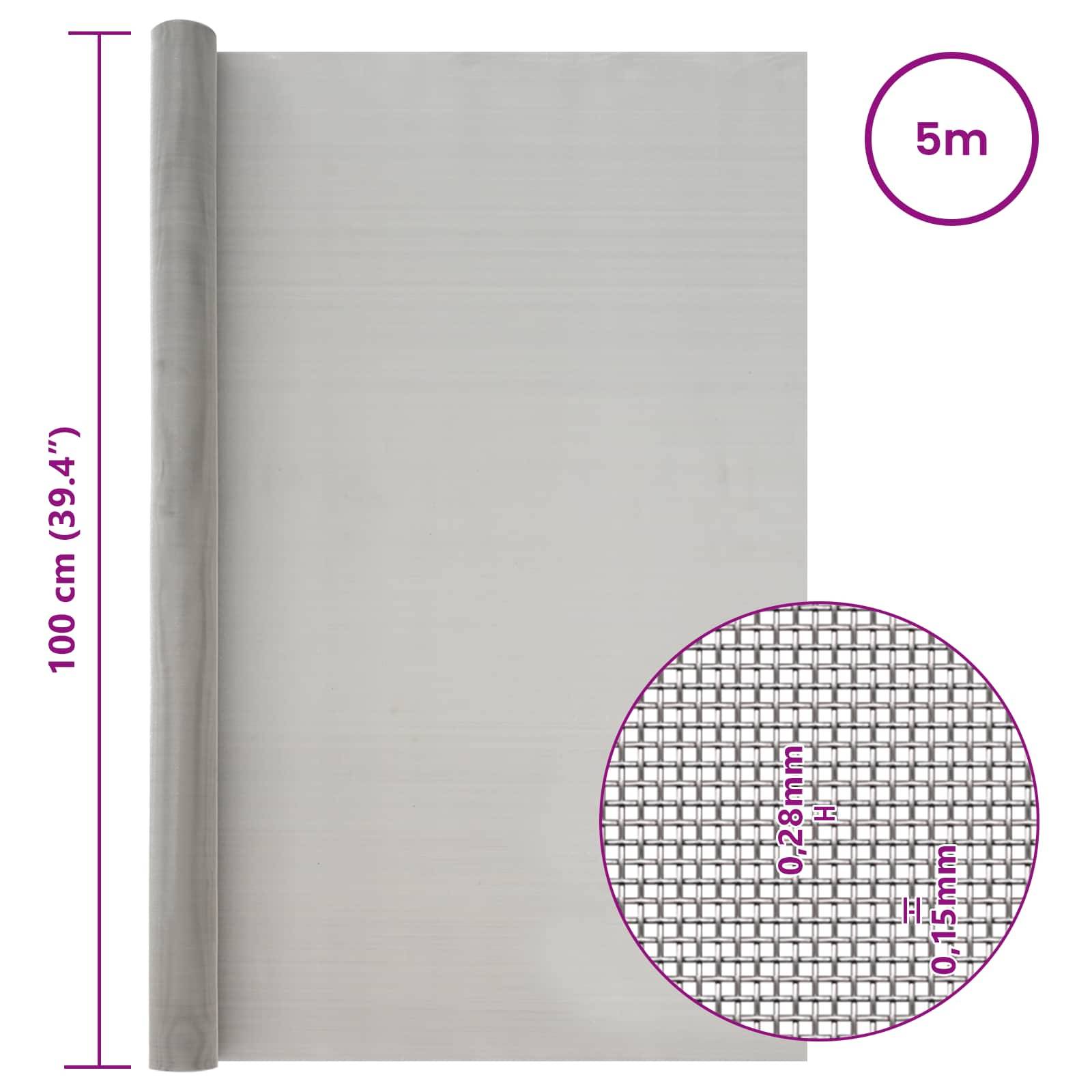 vidaXL Mesh Bildschirm 100 x 500 cm 60 Mesh Edelstahl 201 Silber