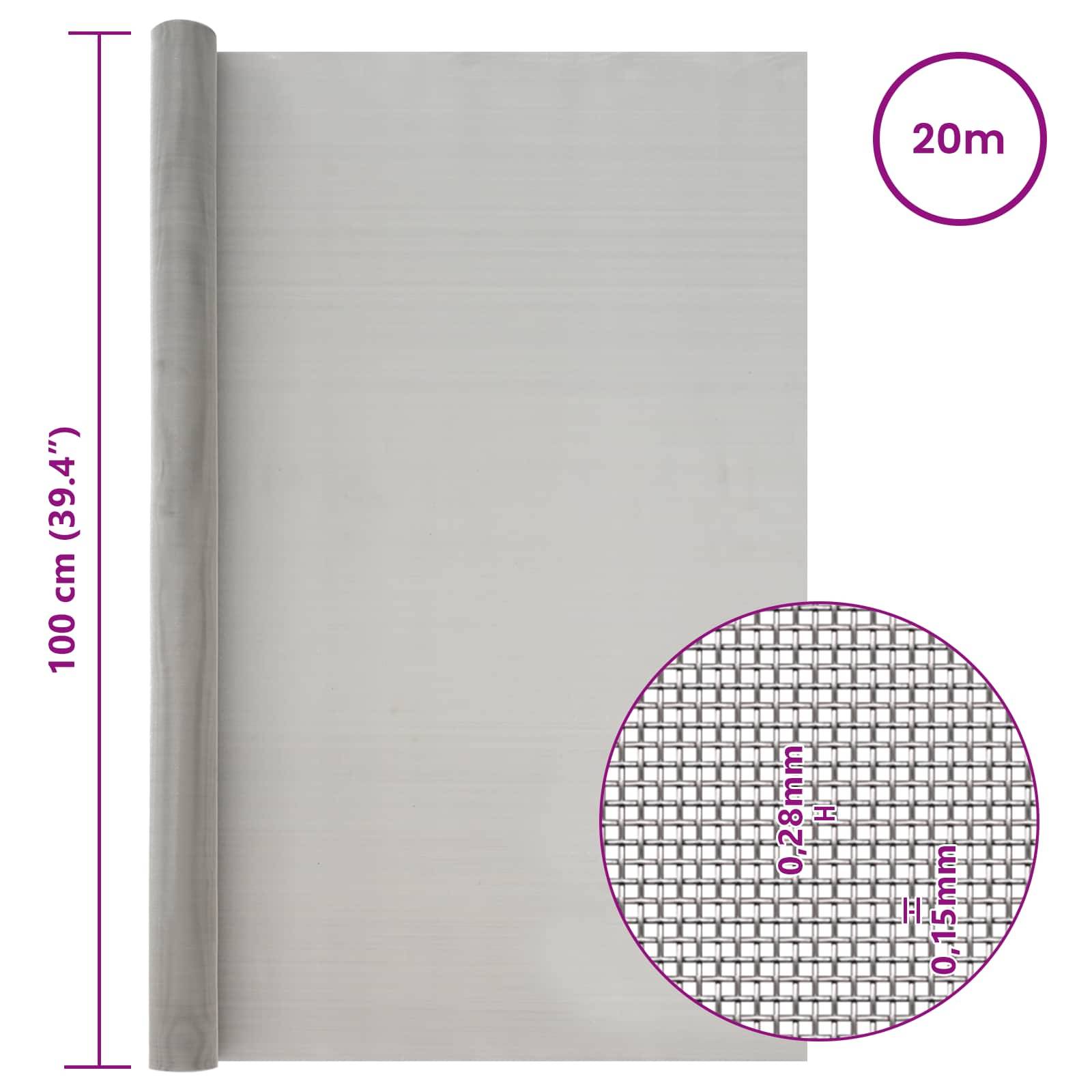 vidaXL Mesh Bildschirm 100 x 2000 cm 60 Mesh Edelstahl 201 Silber