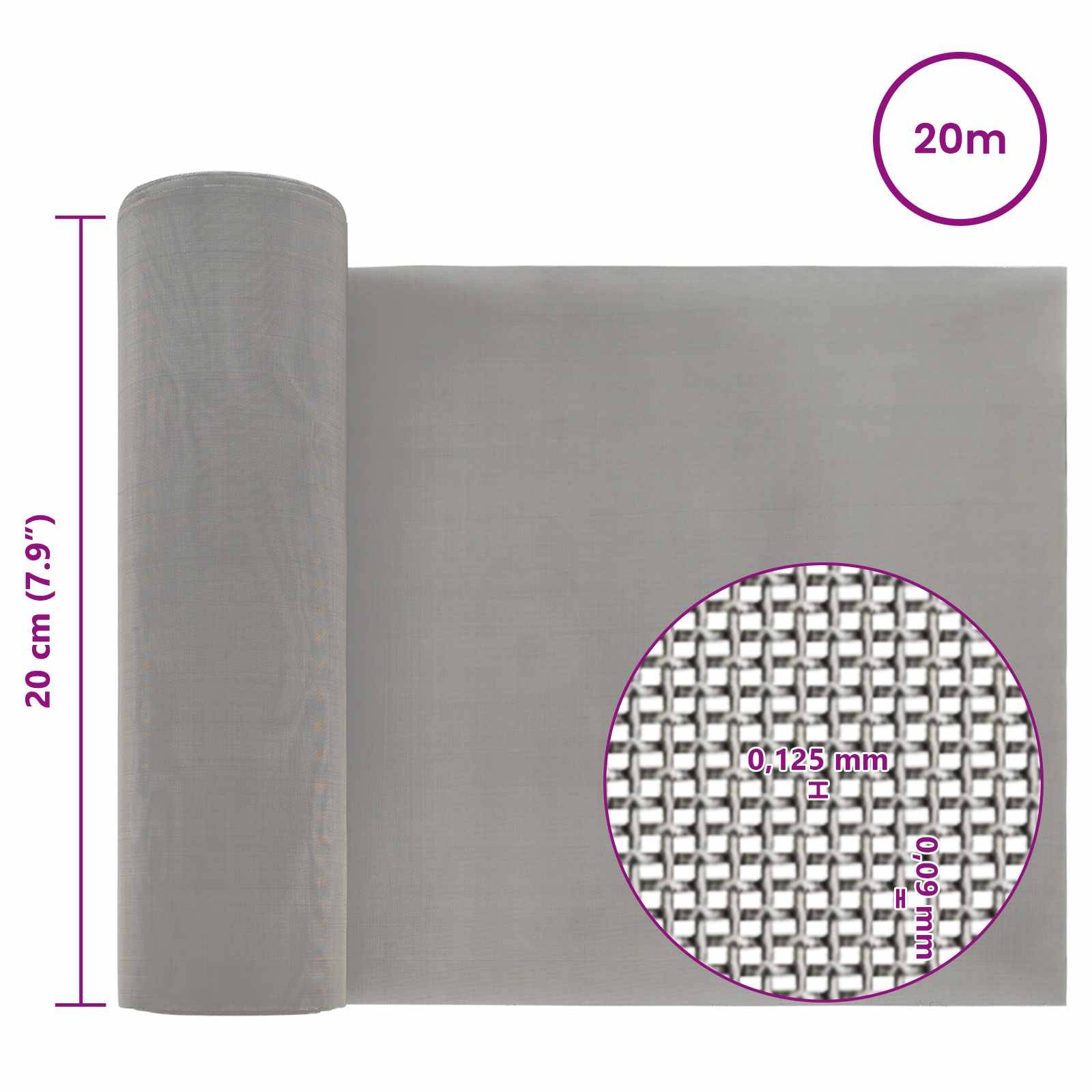 vidaXL Mesh Bildschirm 20 x 2000 cm 120 Mesh Edelstahl 201 Silber