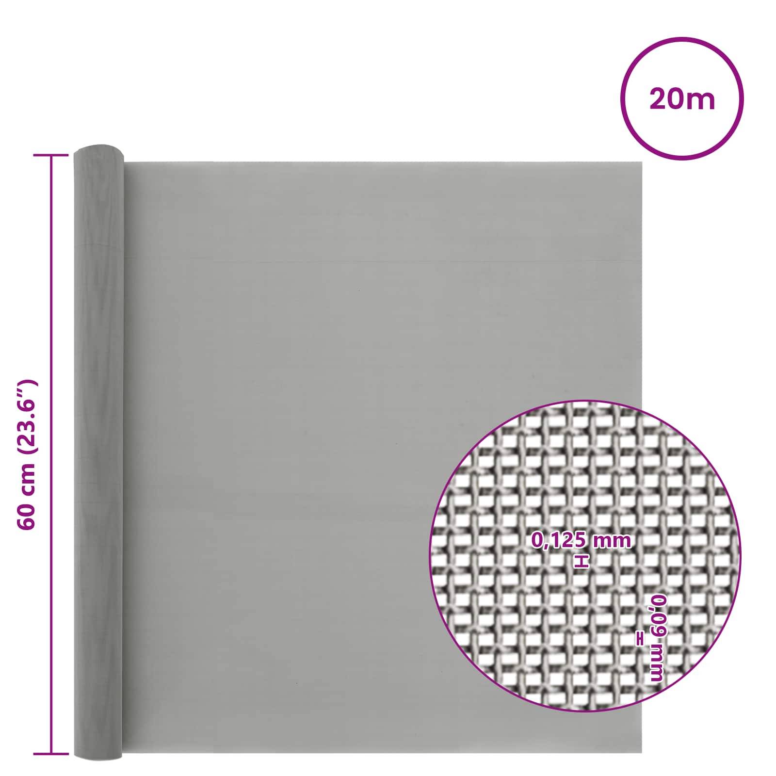 vidaXL Mesh Bildschirm 60 x 2000 cm 120 Mesh Edelstahl 201 Silber