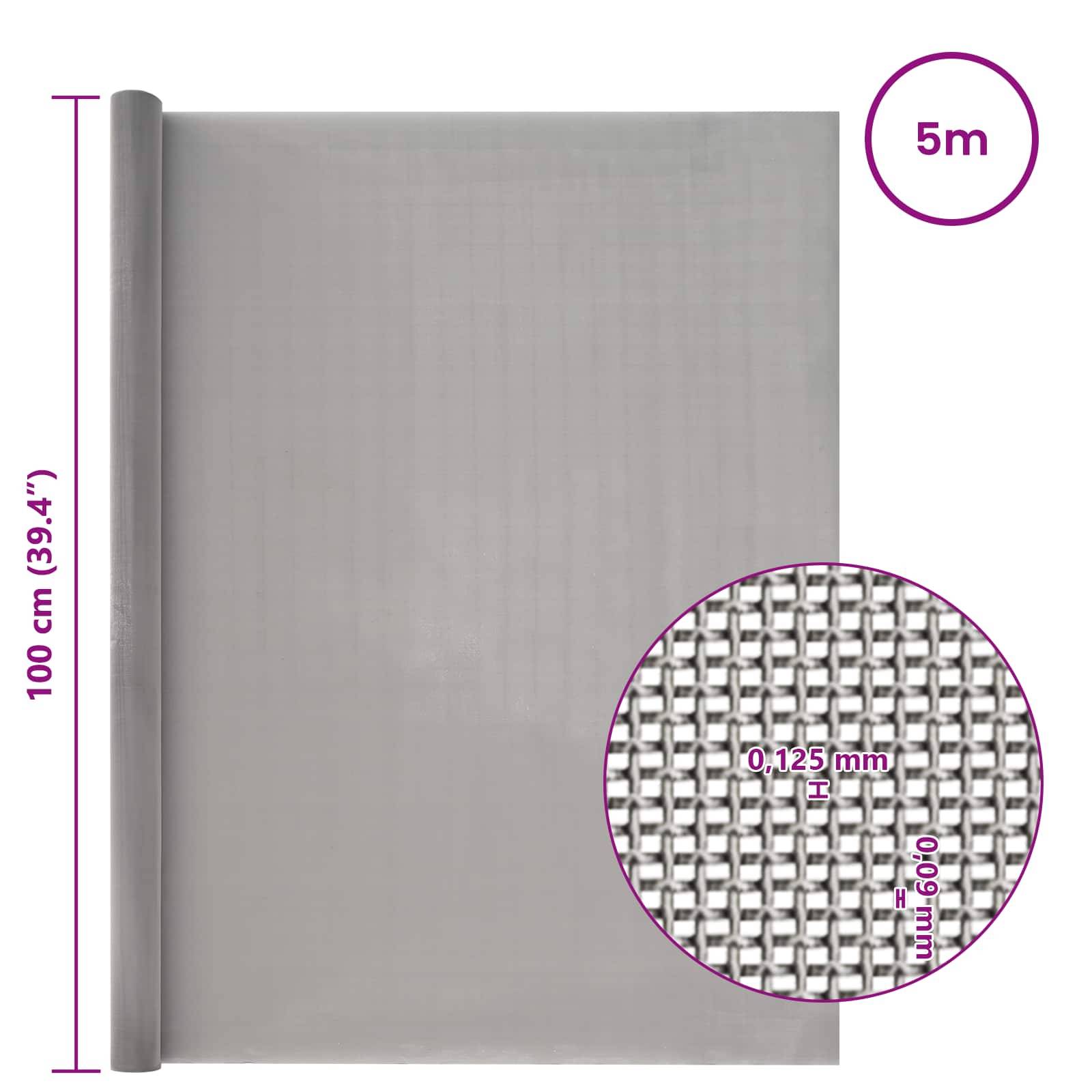 vidaXL Mesh Bildschirm 100 x 500 cm 120 Mesh Edelstahl 201 Silber