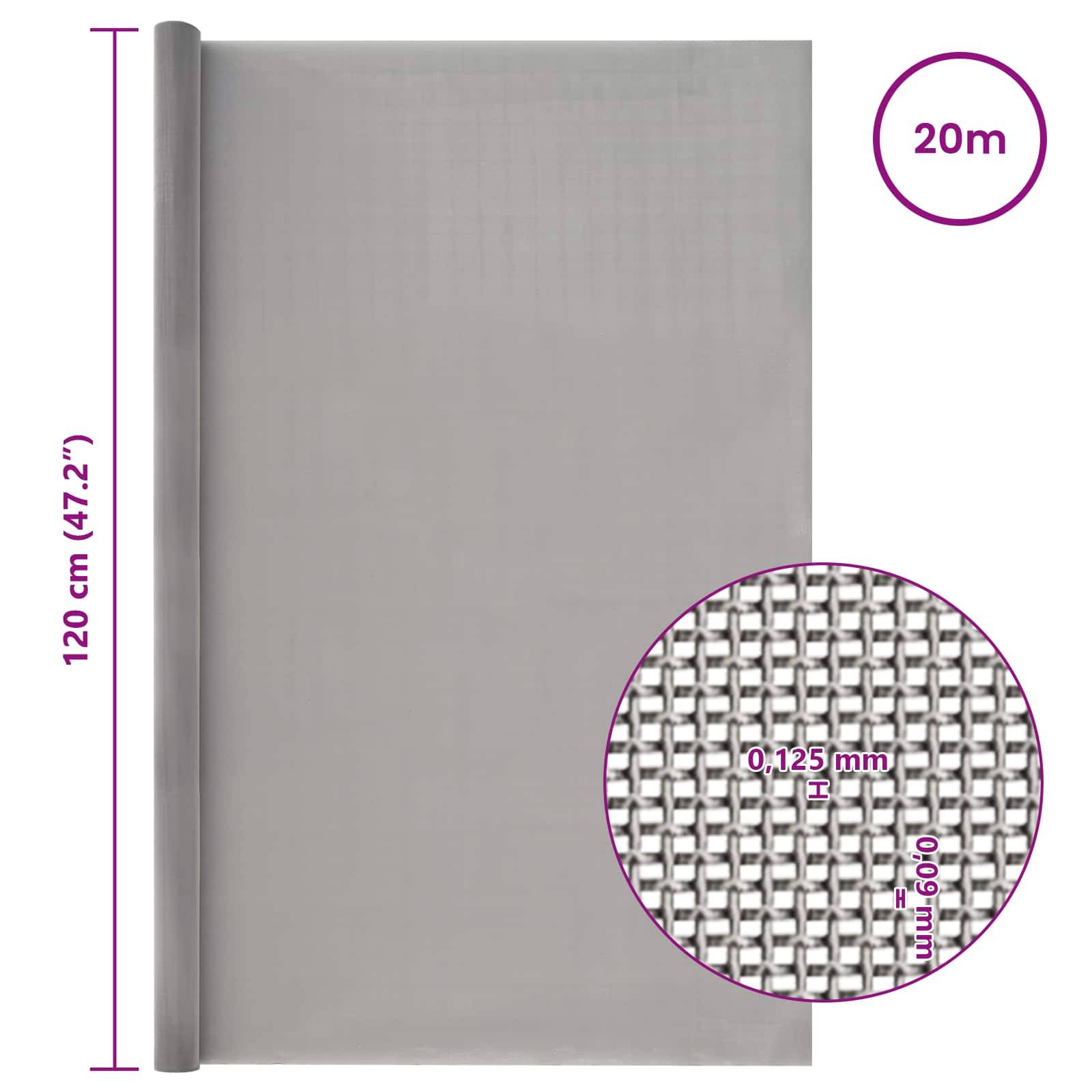 vidaXL Mesh Bildschirm 120 x 2000 cm 120 Mesh Edelstahl 201 Silber
