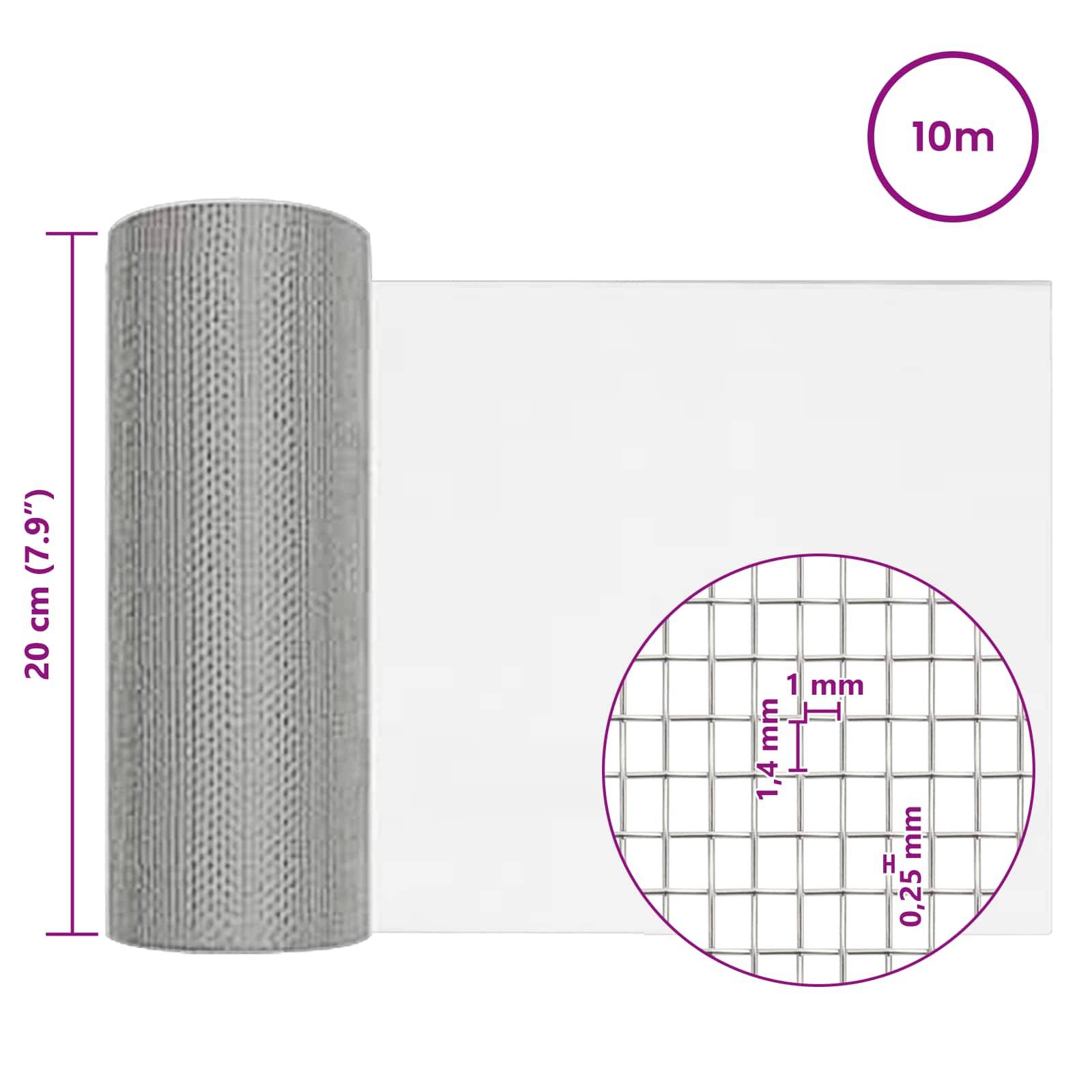 vidaXL Drahtgeflecht 20 x 1000 cm 18 Mesh Edelstahl 201 Silber