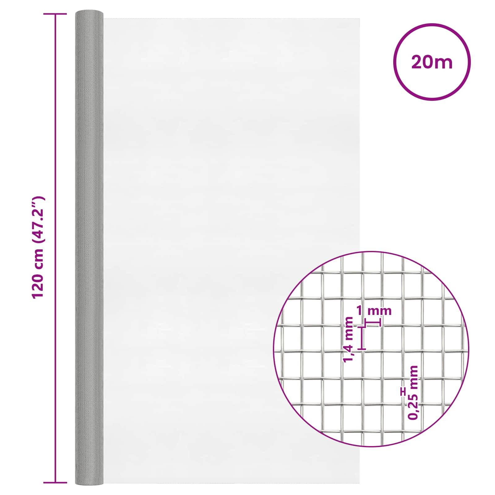 vidaXL Drahtgeflecht 120 x 2000 cm 18 Mesh Edelstahl 201 Silber