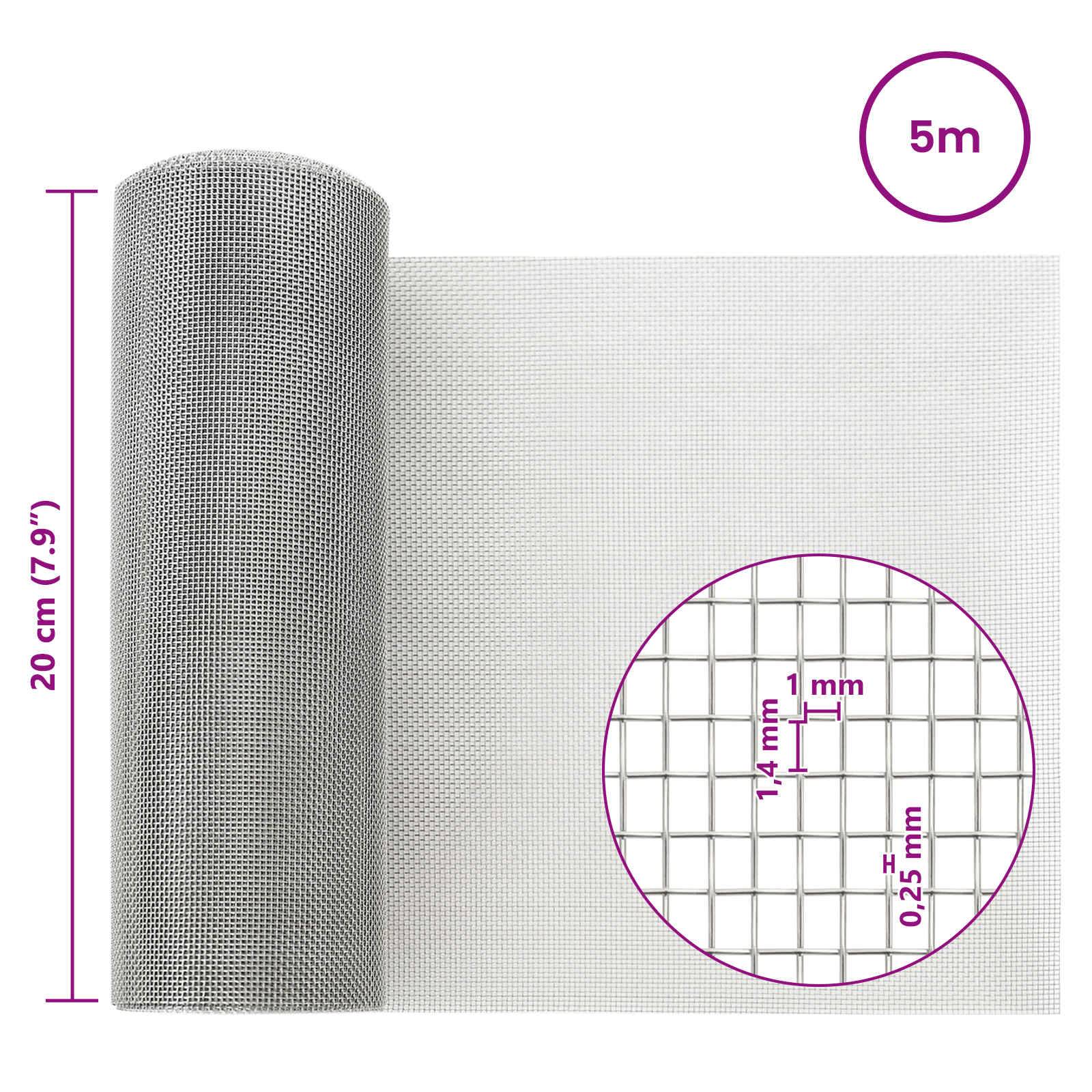 vidaXL Drahtgeflecht 20 x 500 cm 18 Mesh Edelstahl 201 Silber