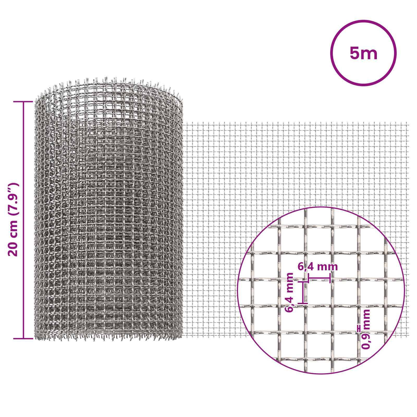 vidaXL Mesh Bildschirm 20 x 500 cm 3 Mesh Edelstahl 201 Silber
