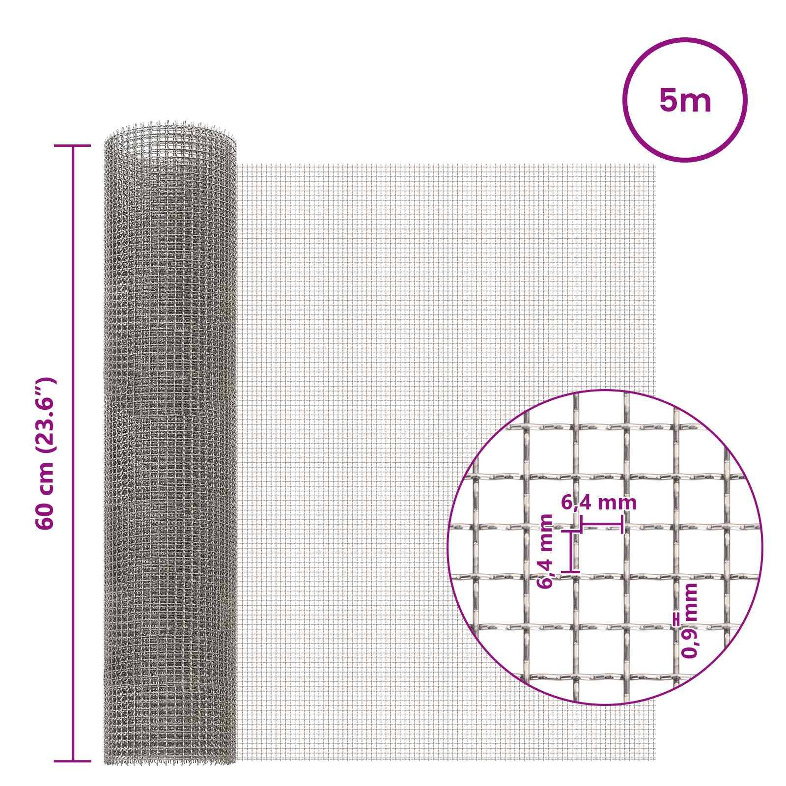 vidaXL Mesh Bildschirm 60 x 500 cm 3 Mesh Edelstahl 201 Silber