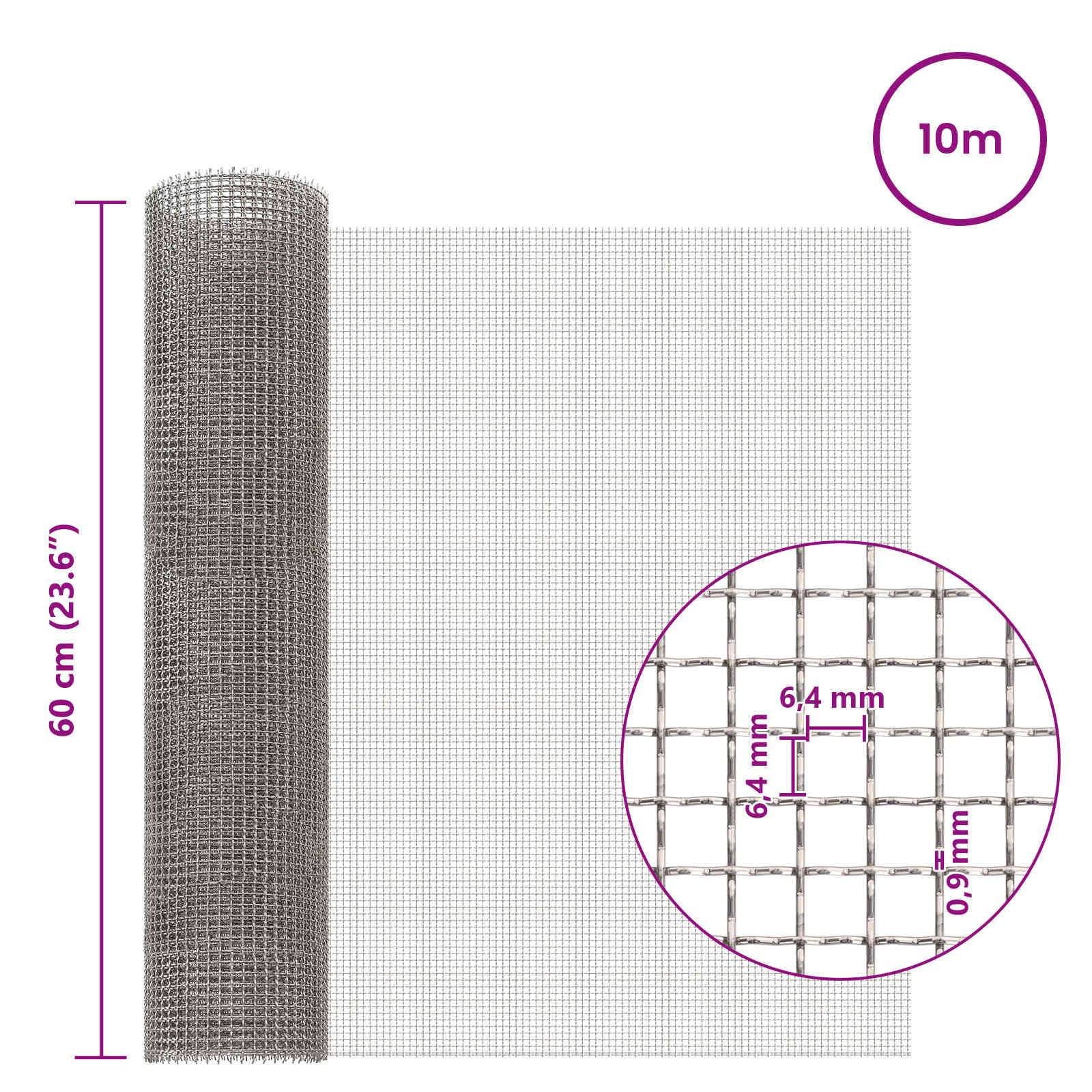 vidaXL Mesh Bildschirm 60 x 1000 cm 3 Mesh Edelstahl 201 Silber