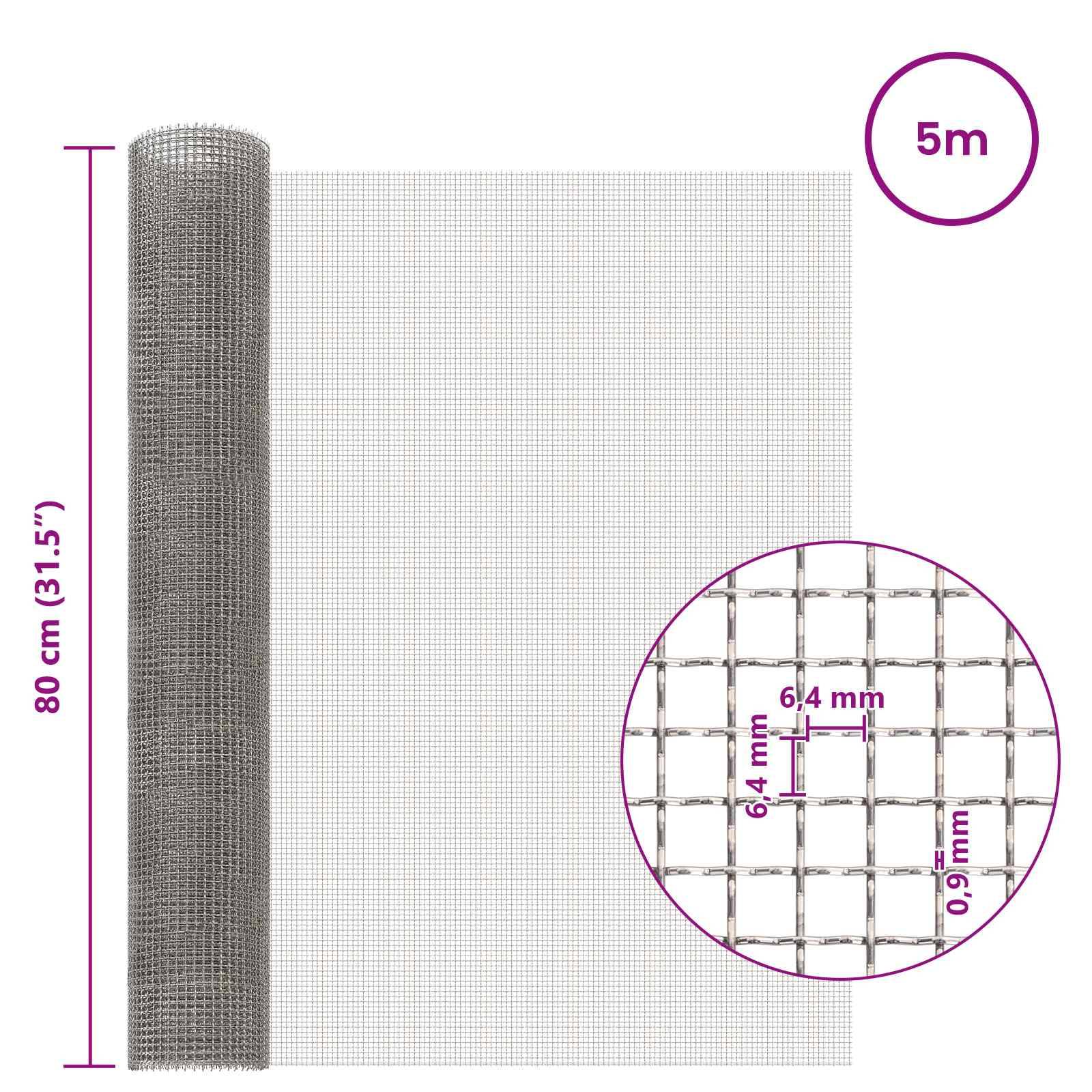 vidaXL Mesh Bildschirm 80 x 500 cm 3 Mesh Edelstahl 201 Silber