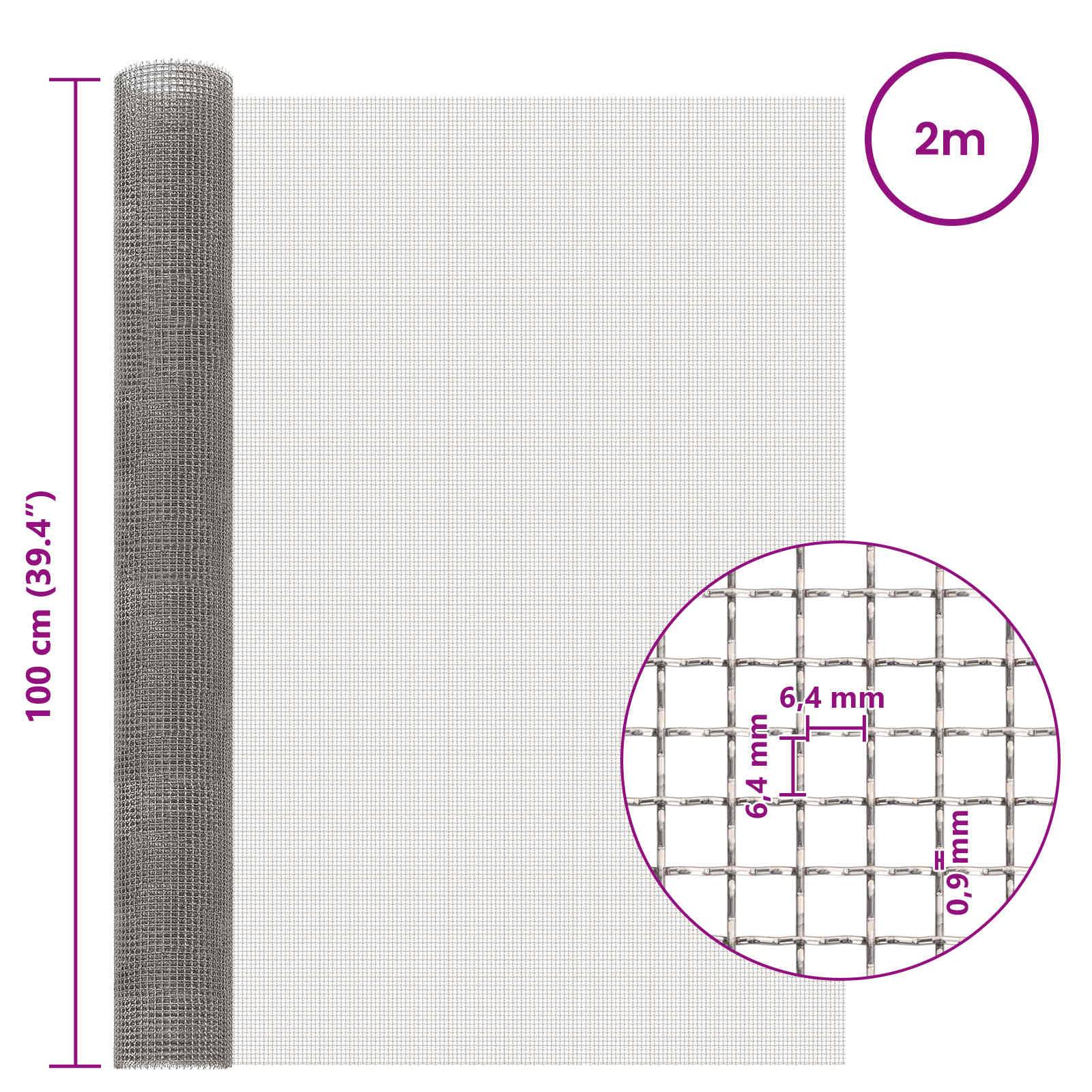 vidaXL Mesh Bildschirm 100 x 200 cm 3 Mesh Edelstahl 201 Silber