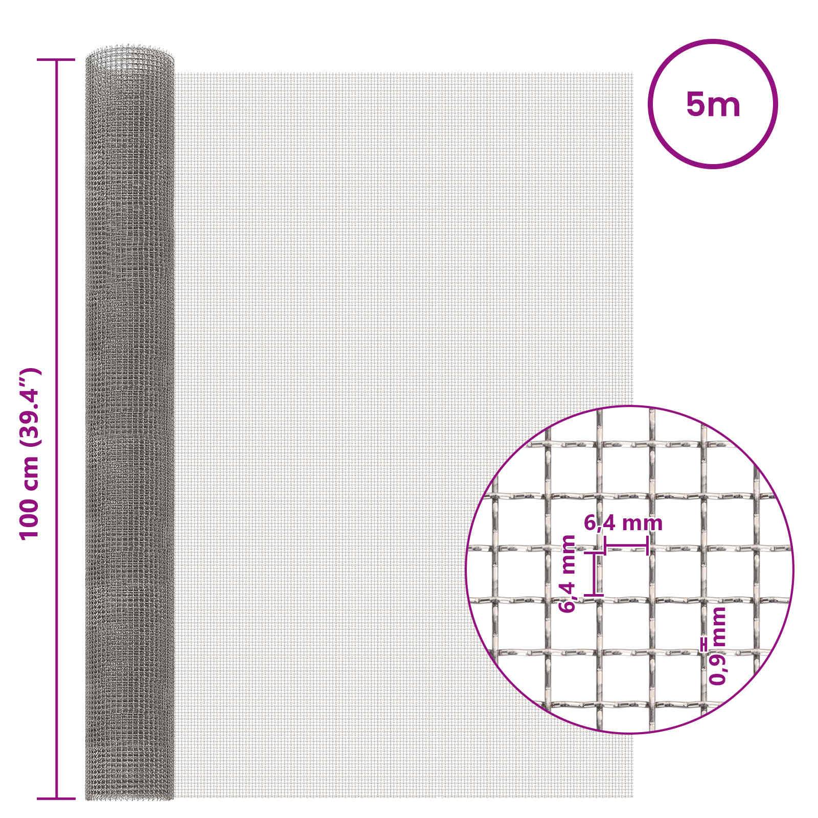vidaXL Mesh Bildschirm 100 x 500 cm 3 Mesh Edelstahl 201 Silber