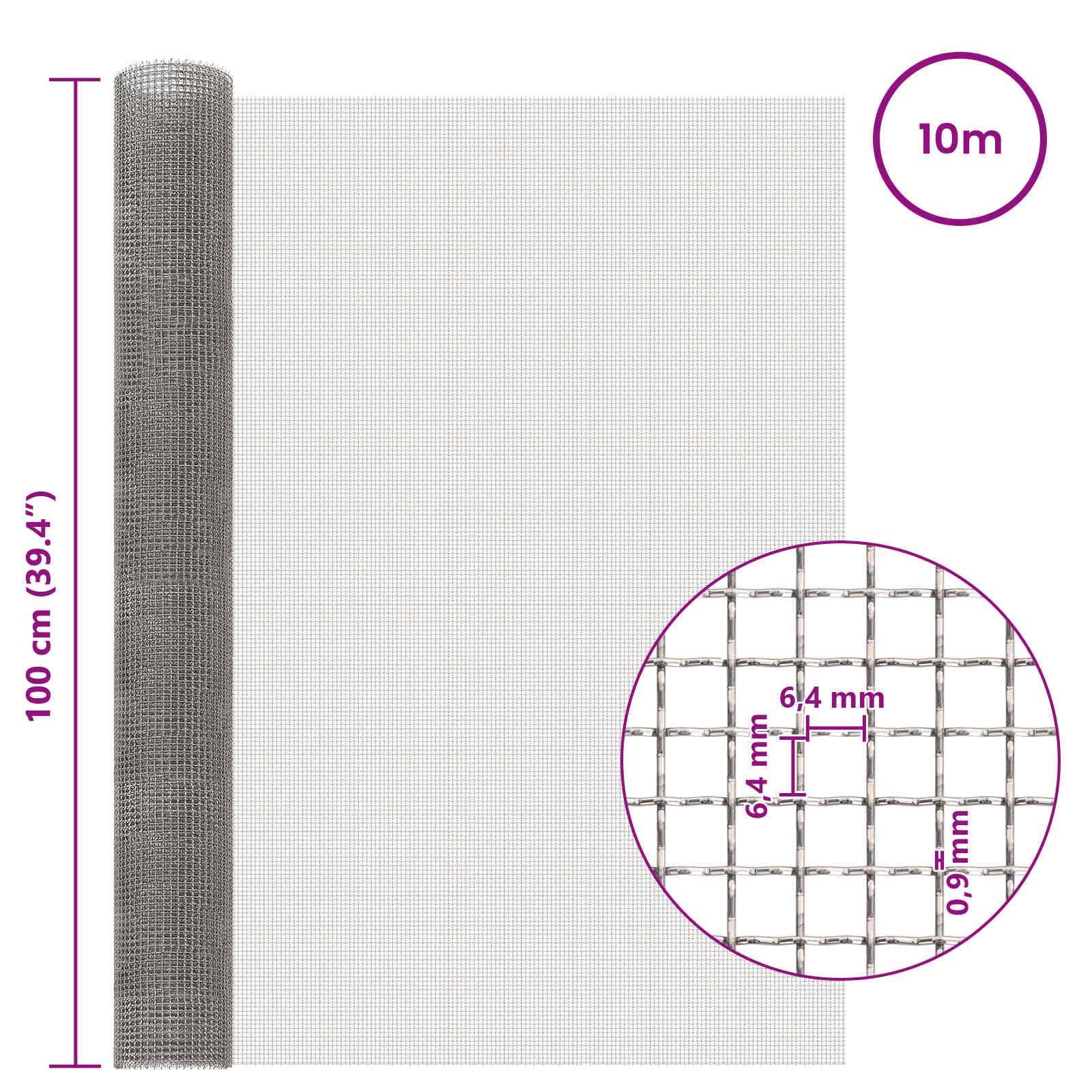 vidaXL Mesh Bildschirm 100 x 1000 cm 3 Mesh Edelstahl 201 Silber
