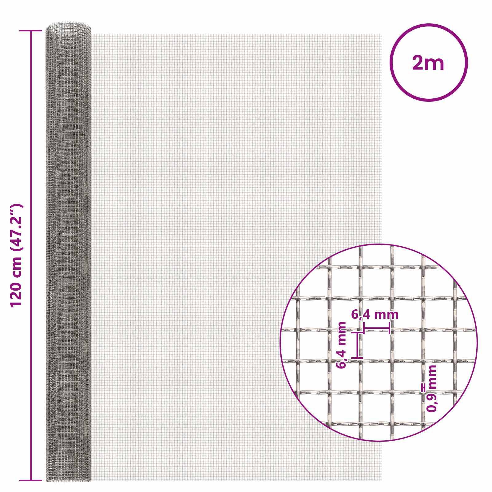vidaXL Mesh Bildschirm 120 x 200 cm 3 Mesh Edelstahl 201 Silber