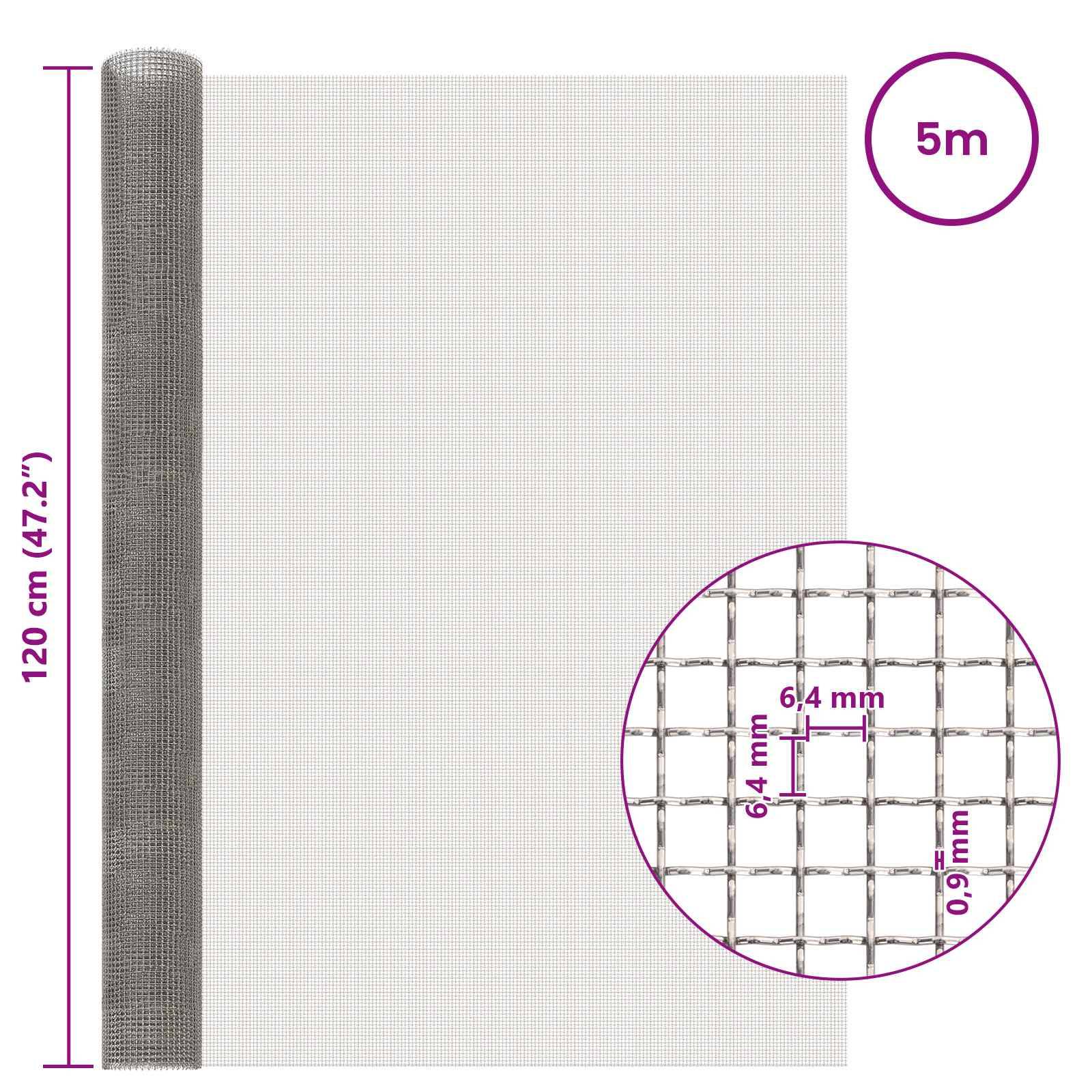 Rolle Metallmaschendraht, 120 cm × 5 m, mit 6,4 mm quadratischen Öffnungen und 0,9 mm Drahtdicke.