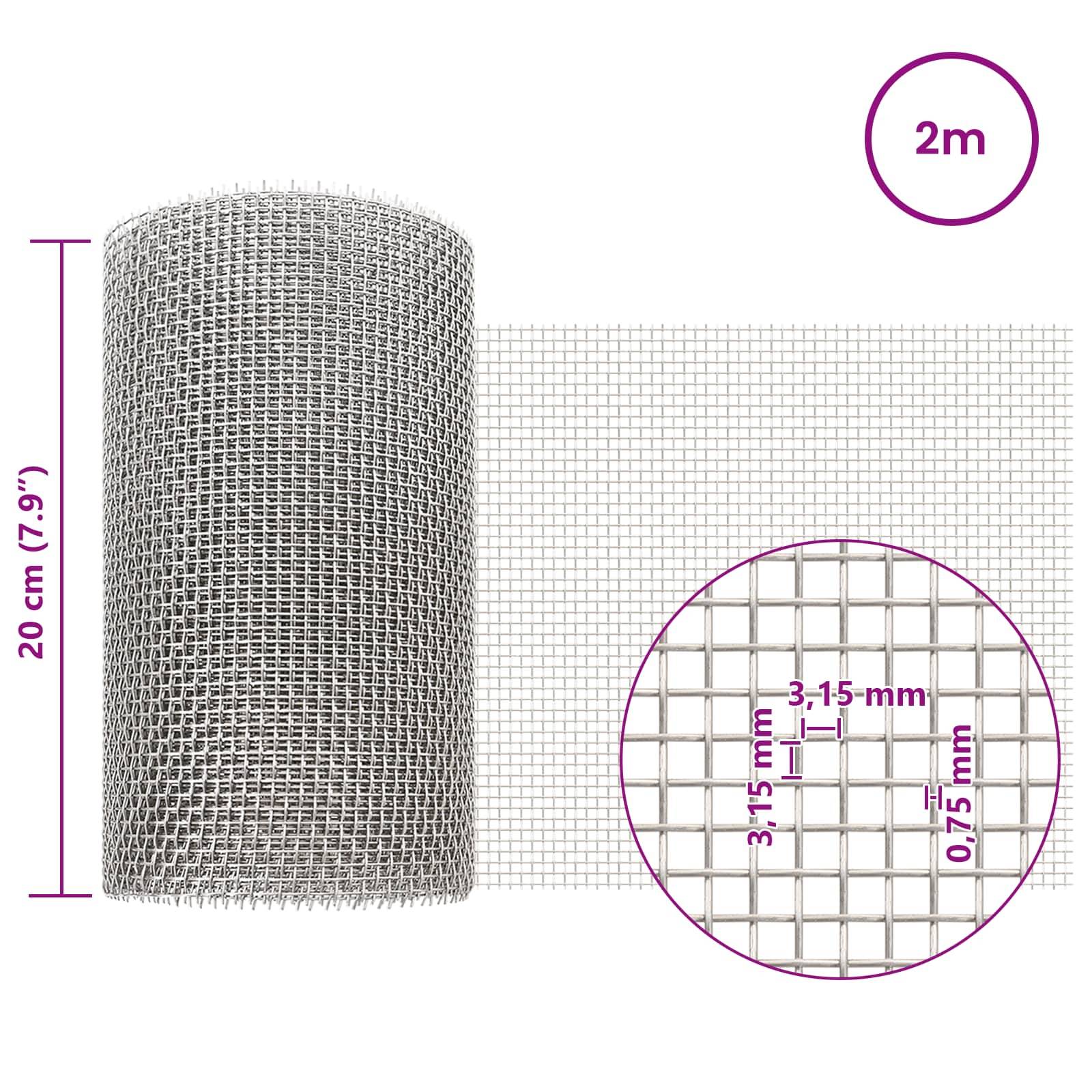 vidaXL Mesh Bildschirm 20 x 200 cm 6 Mesh Edelstahl 201 Silber