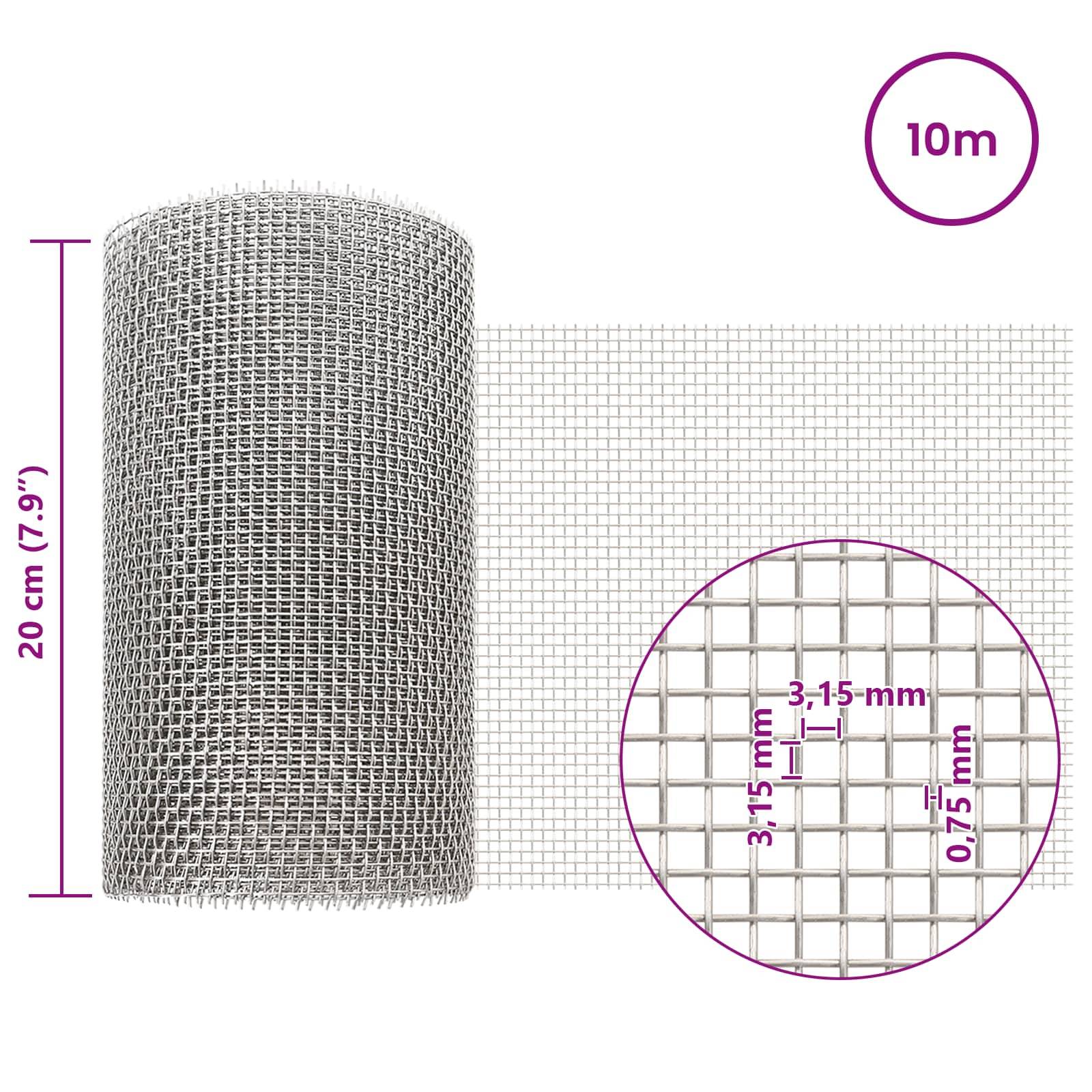 vidaXL Mesh Bildschirm 20 x 1000 cm 6 Mesh Edelstahl 201 Silber