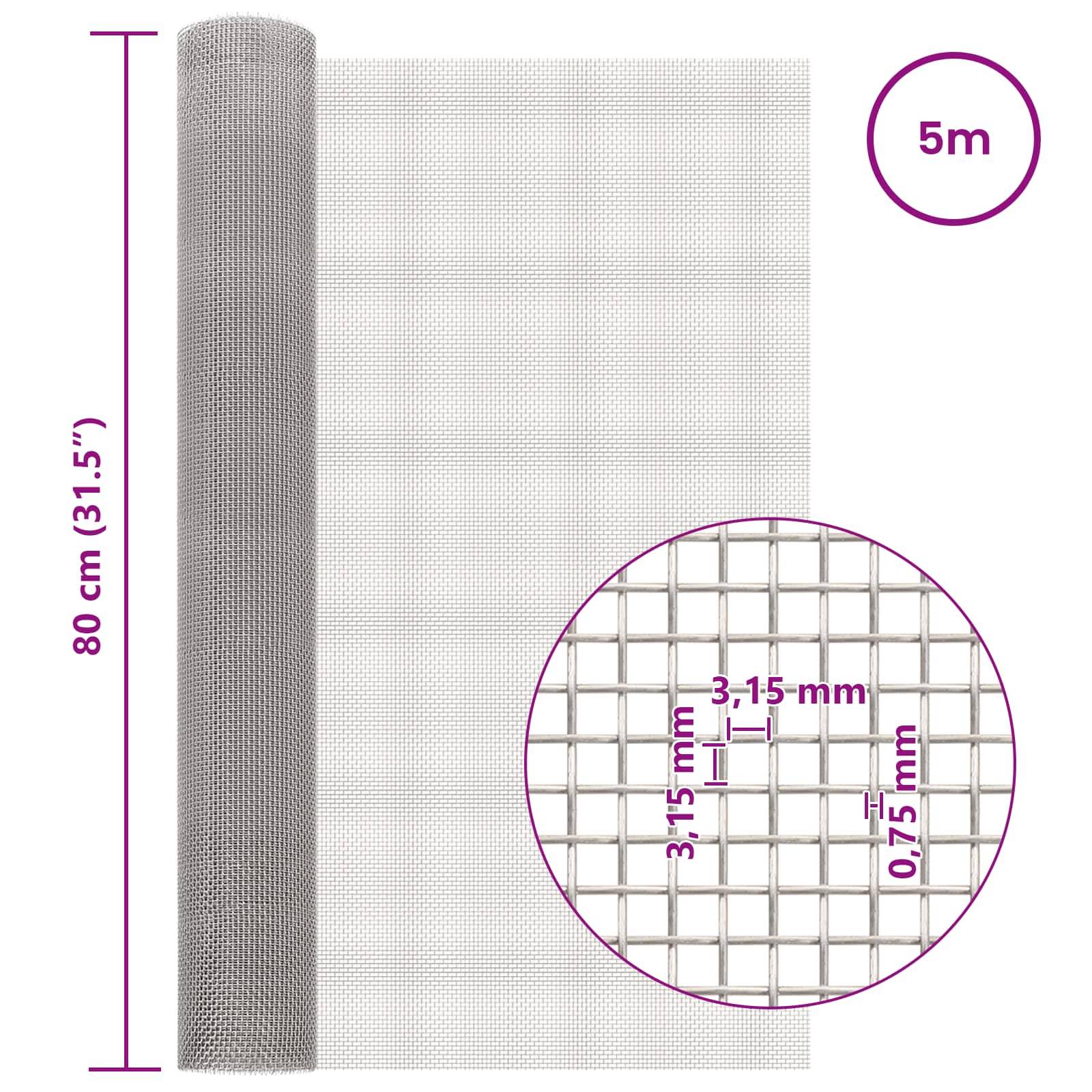 vidaXL Mesh Bildschirm 80 x 500 cm 6 Mesh Edelstahl 201 Silber