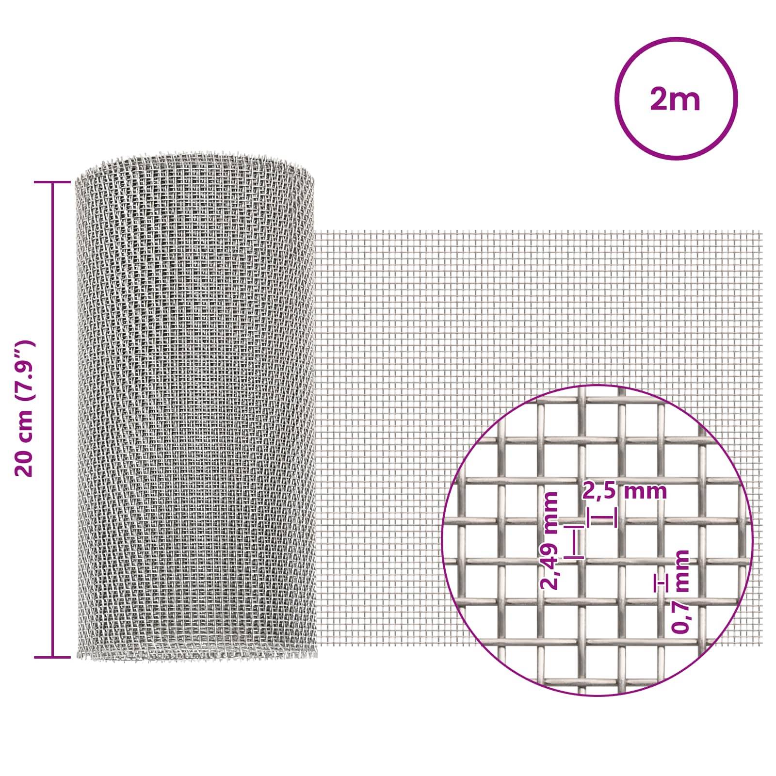 vidaXL Mesh Bildschirm 20 x 200 cm 8 Mesh Edelstahl 201 Silber