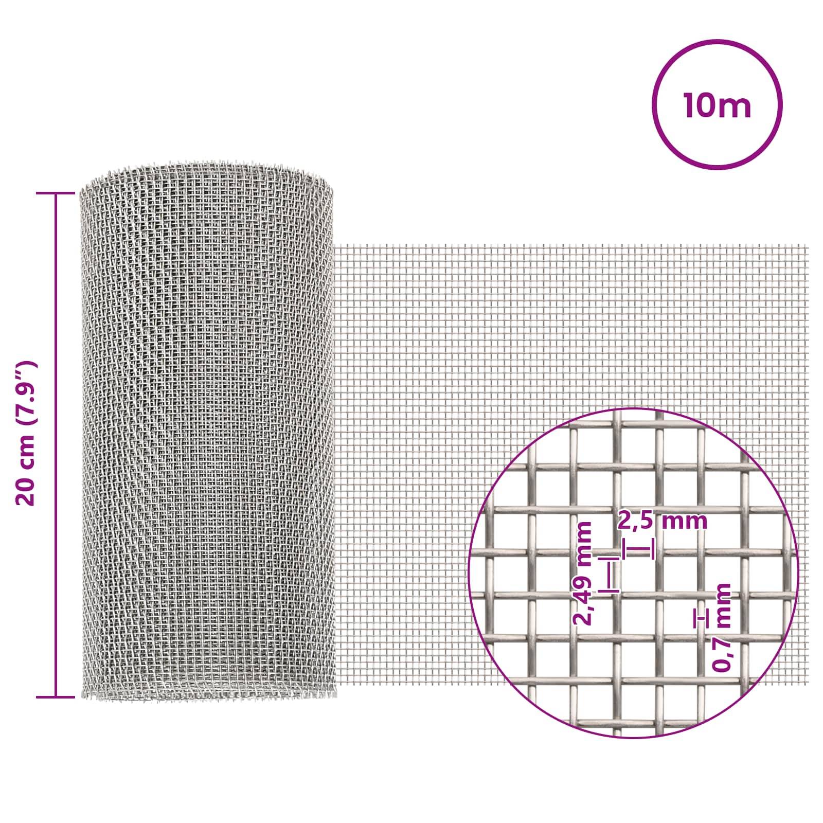 vidaXL Mesh Bildschirm 20 x 1000 cm 8 Mesh Edelstahl 201 Silber