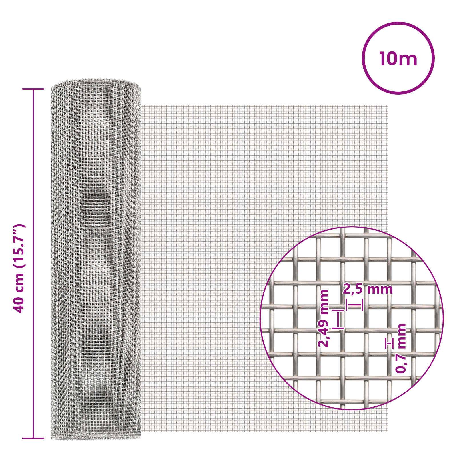 vidaXL Mesh Bildschirm 40 x 1000 cm 8 Mesh Edelstahl 201 Silber