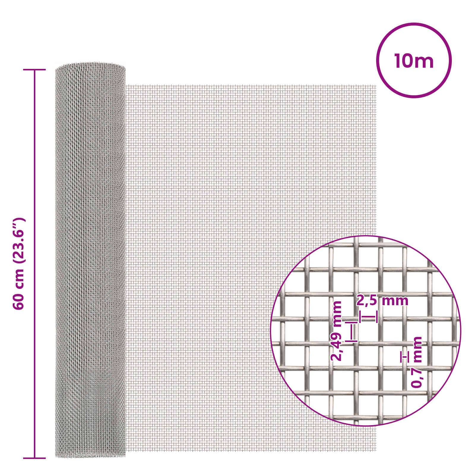 vidaXL Mesh Bildschirm 60 x 1000 cm 8 Mesh Edelstahl 201 Silber