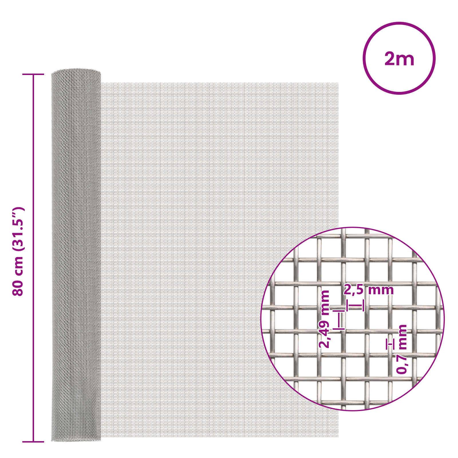 vidaXL Mesh Bildschirm 80 x 200 cm 8 Mesh Edelstahl 201 Silber