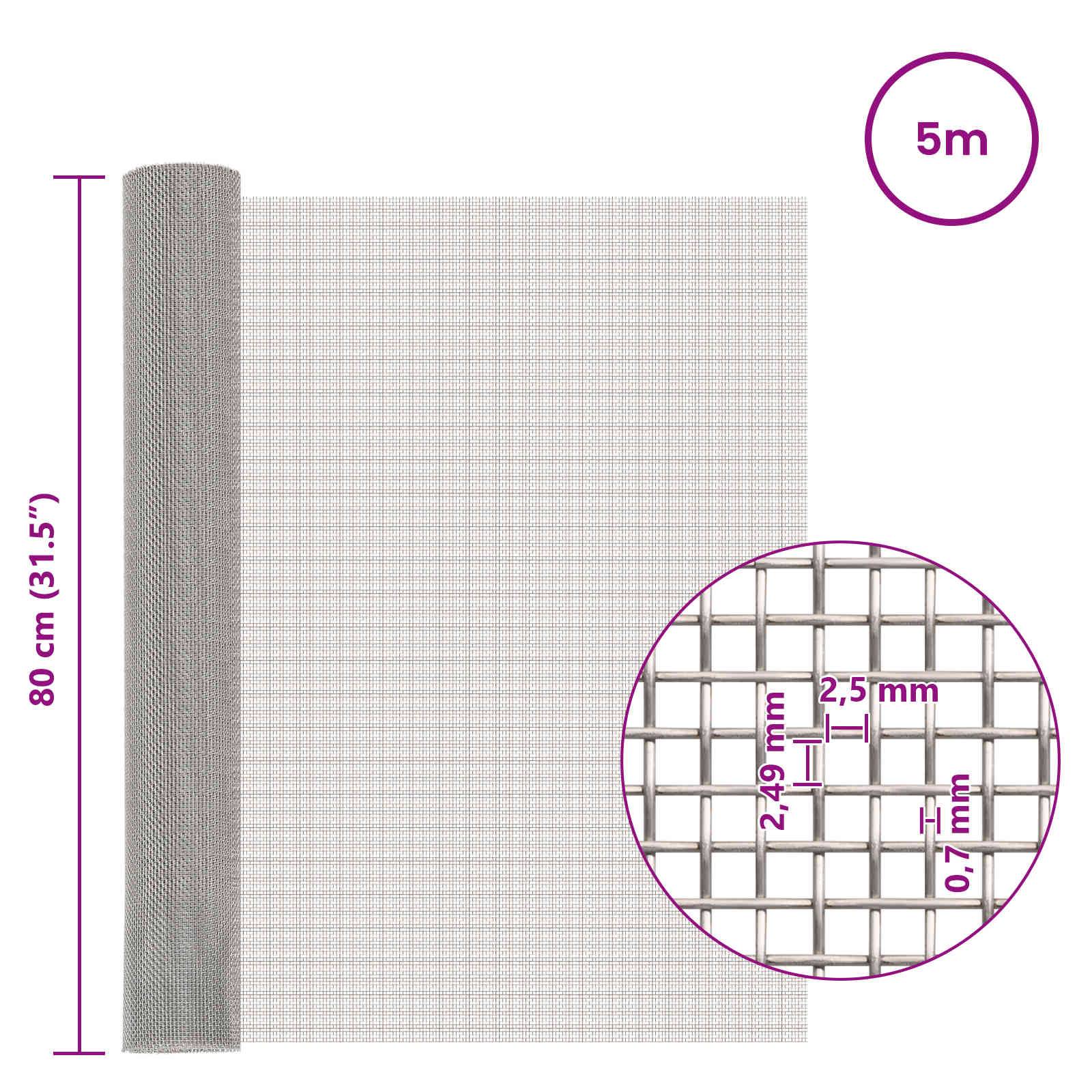 vidaXL Mesh Bildschirm 80 x 500 cm 8 Mesh Edelstahl 201 Silber